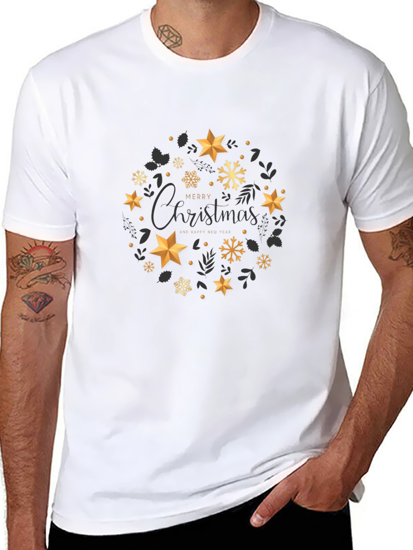 Festive Christmas Star Wreath Graphic Tee