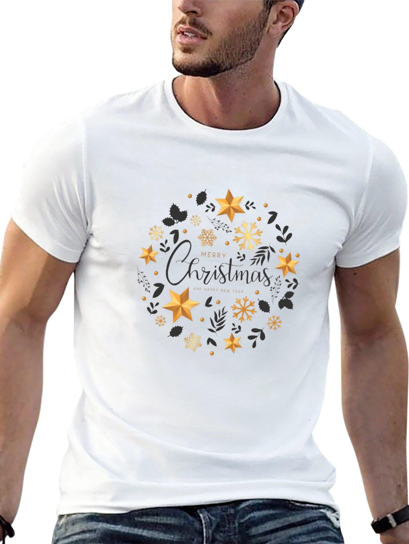 Festive Christmas Star Wreath Graphic Tee