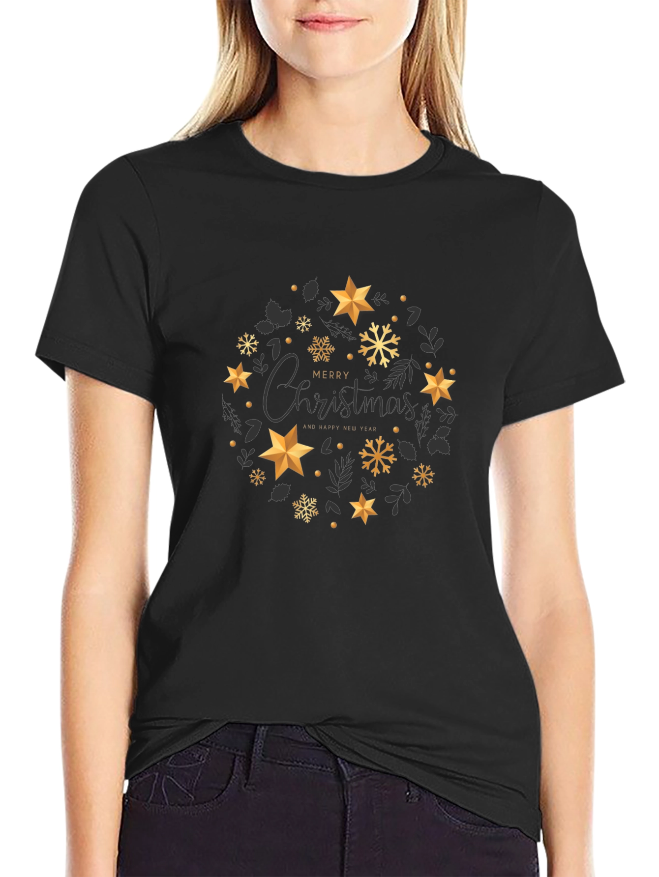 Festive Christmas Star Wreath Graphic Tee