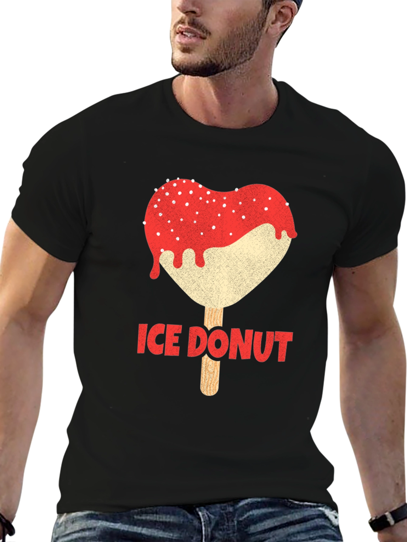 Ice Donut Heart Graphic Black T-Shirt