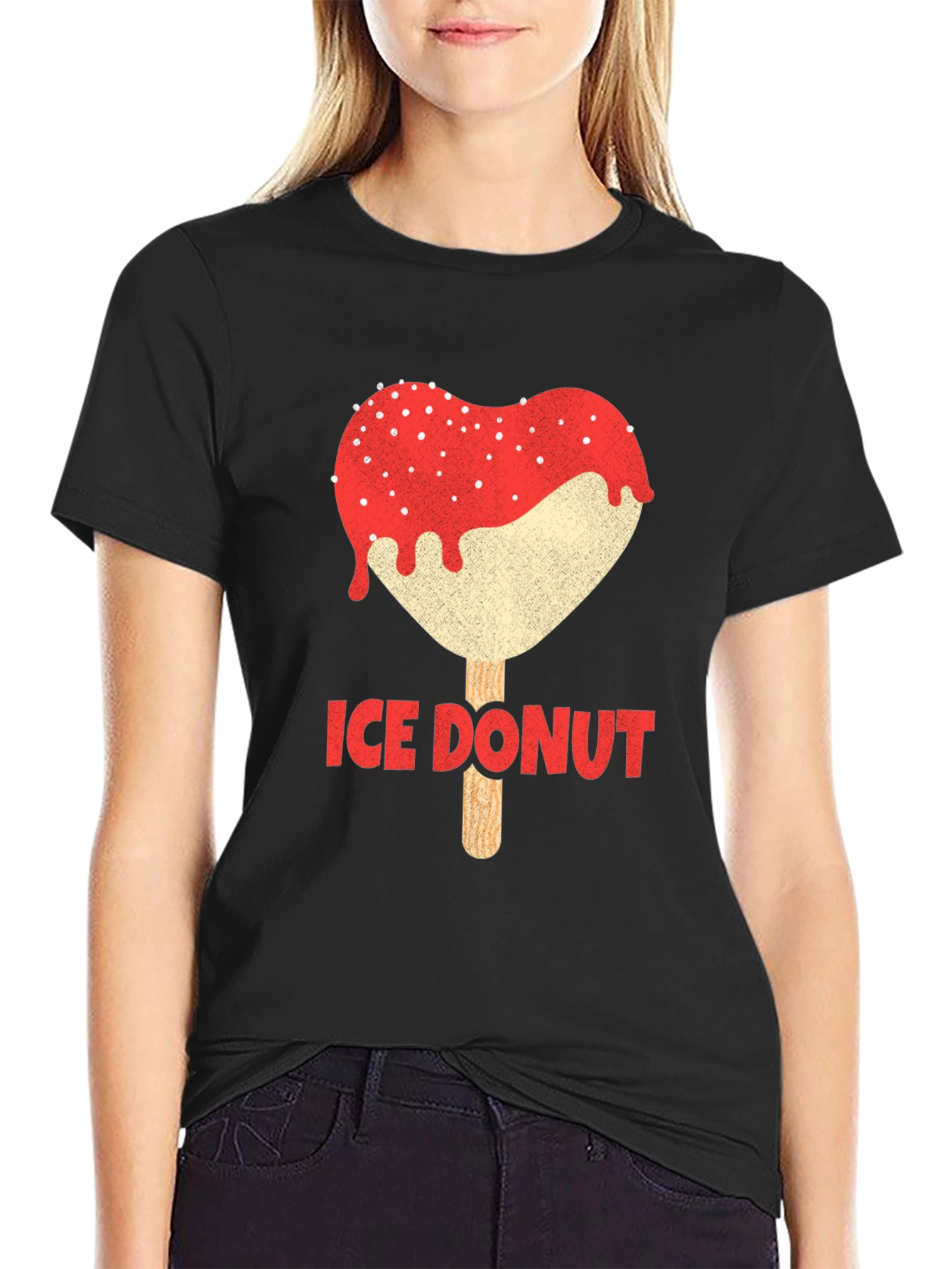Ice Donut Heart Graphic Black T-Shirt
