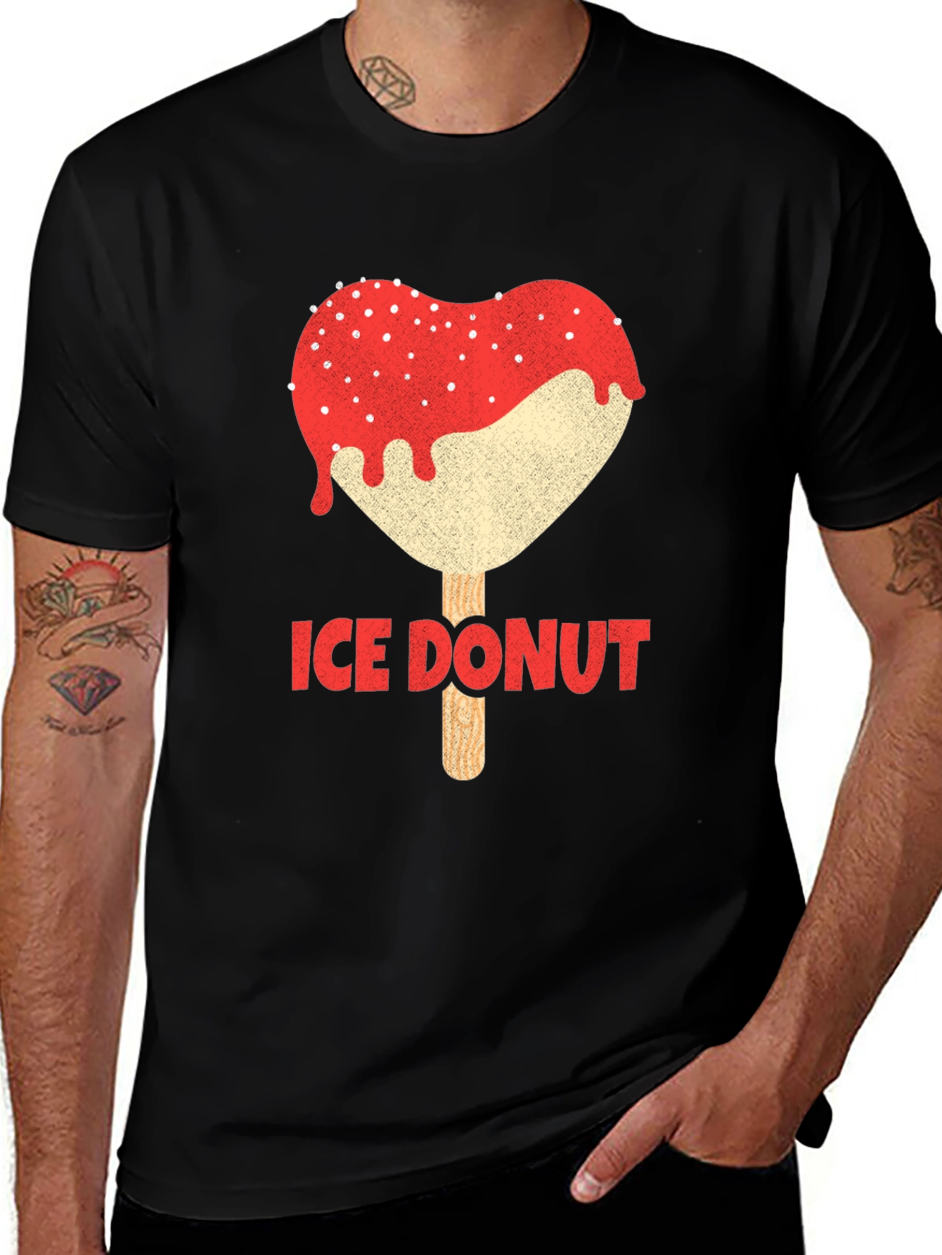 Ice Donut Heart Graphic Black T-Shirt