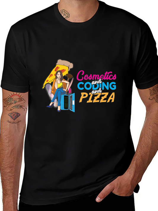 Cosmetics Coding & Pizza Black T-Shirt
