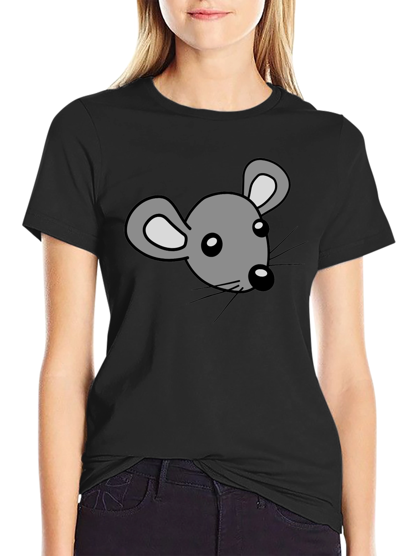Cartoon Mouse Graphic Print Black T-Shirt