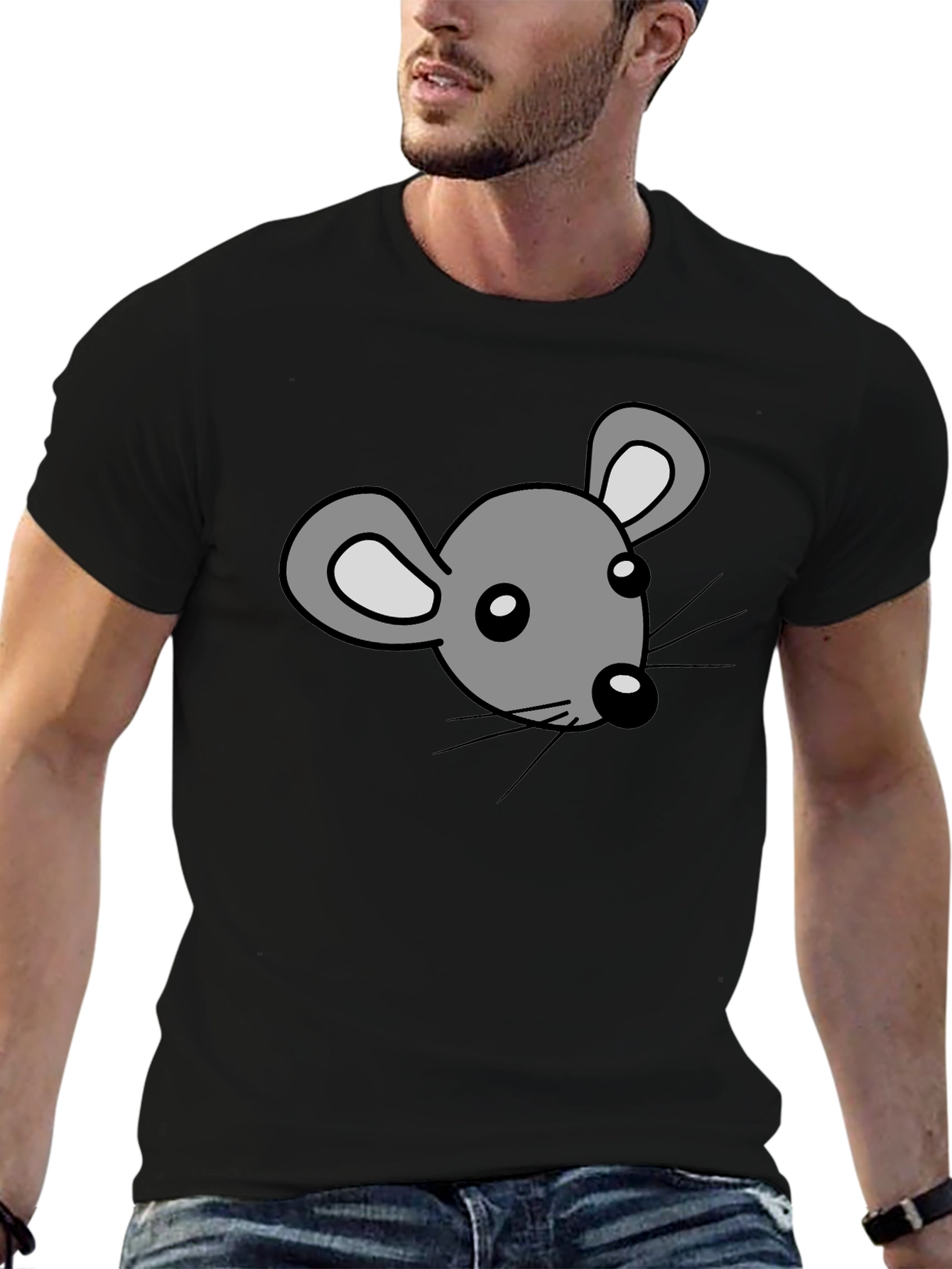Cartoon Mouse Graphic Print Black T-Shirt
