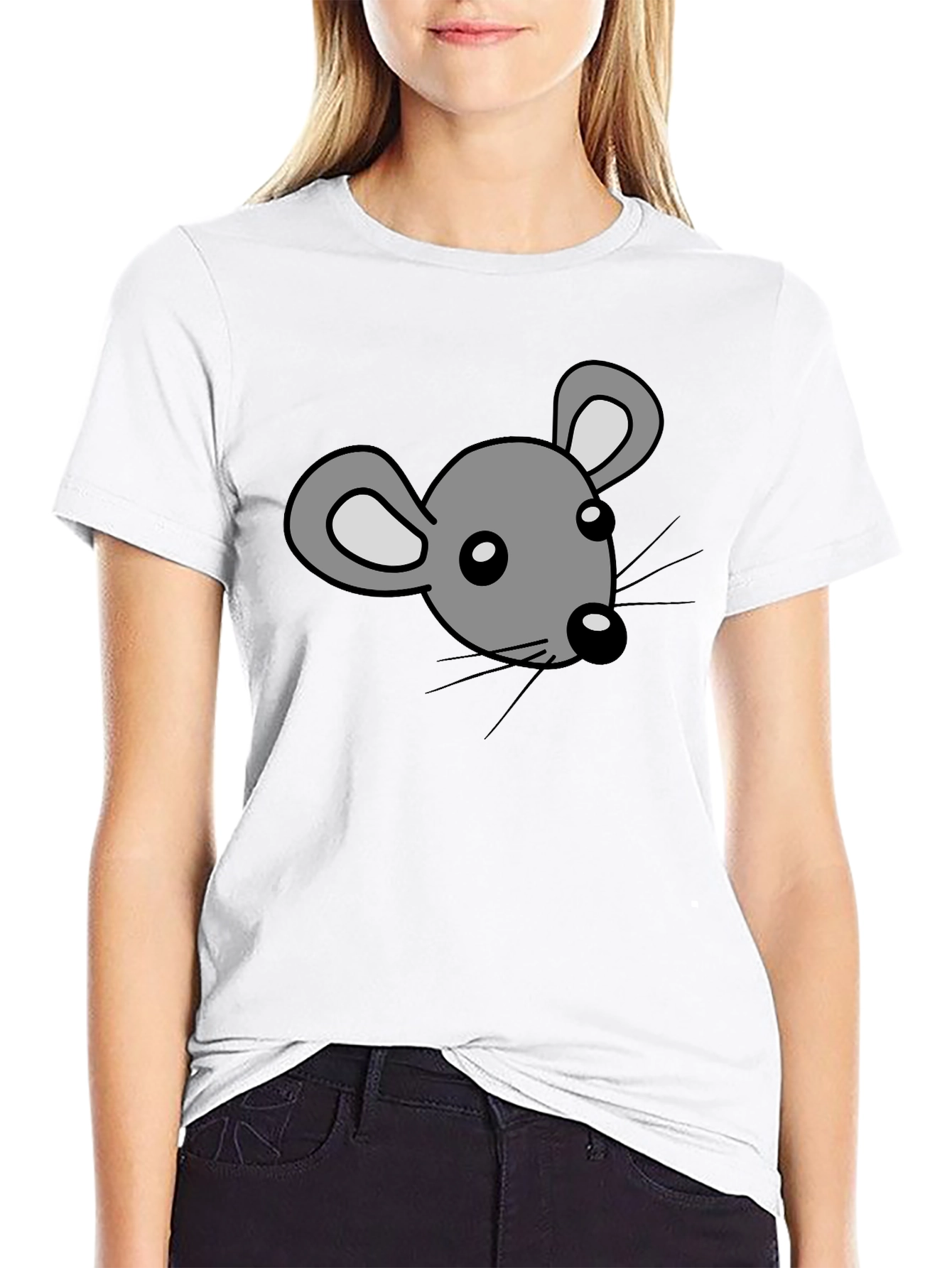 Cartoon Mouse Graphic Print Black T-Shirt