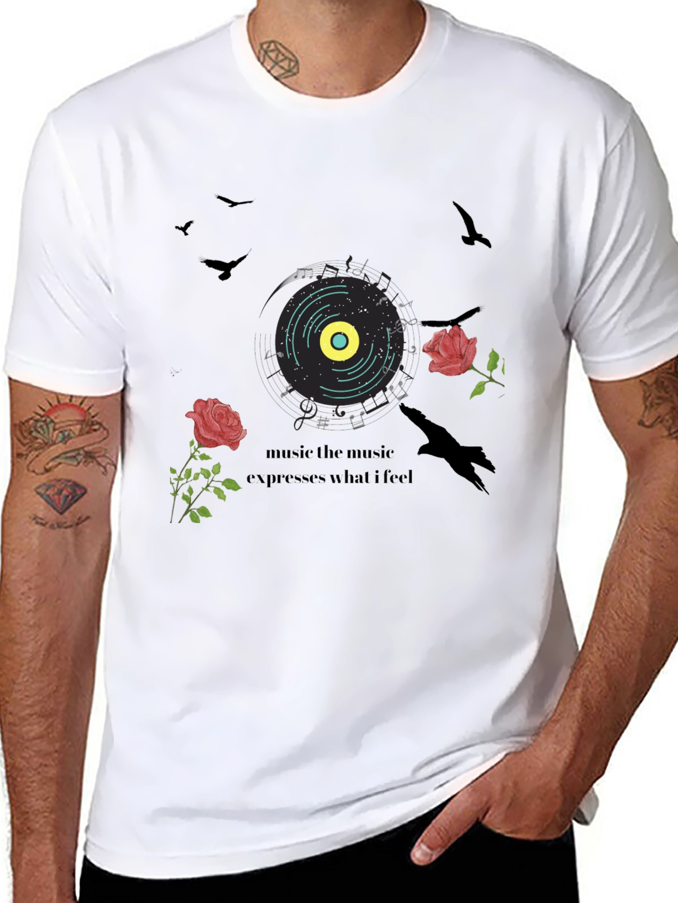 Music Lovers Graphic Tee: Roses & Vinyl