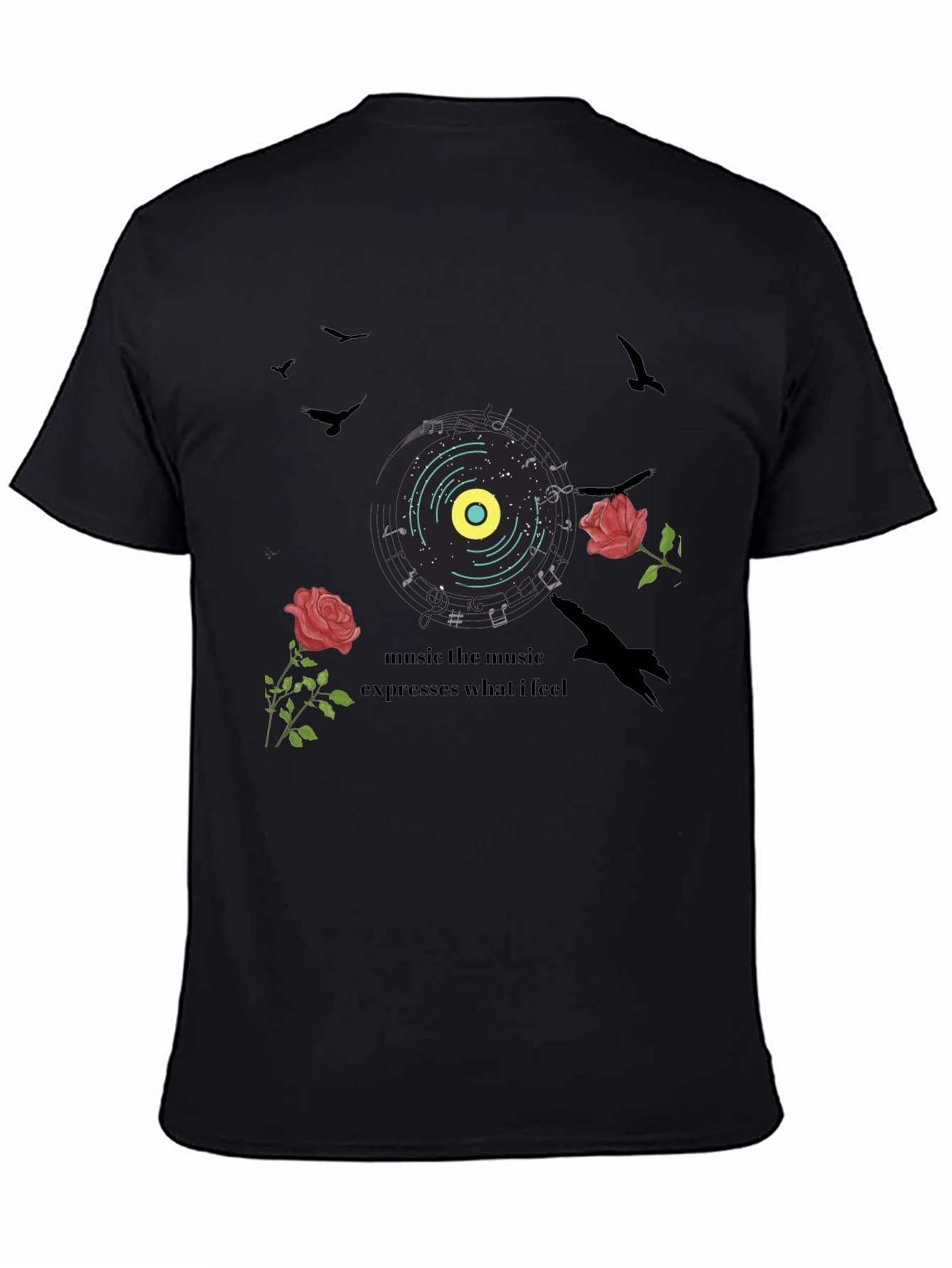 Music Lovers Graphic Tee: Roses & Vinyl