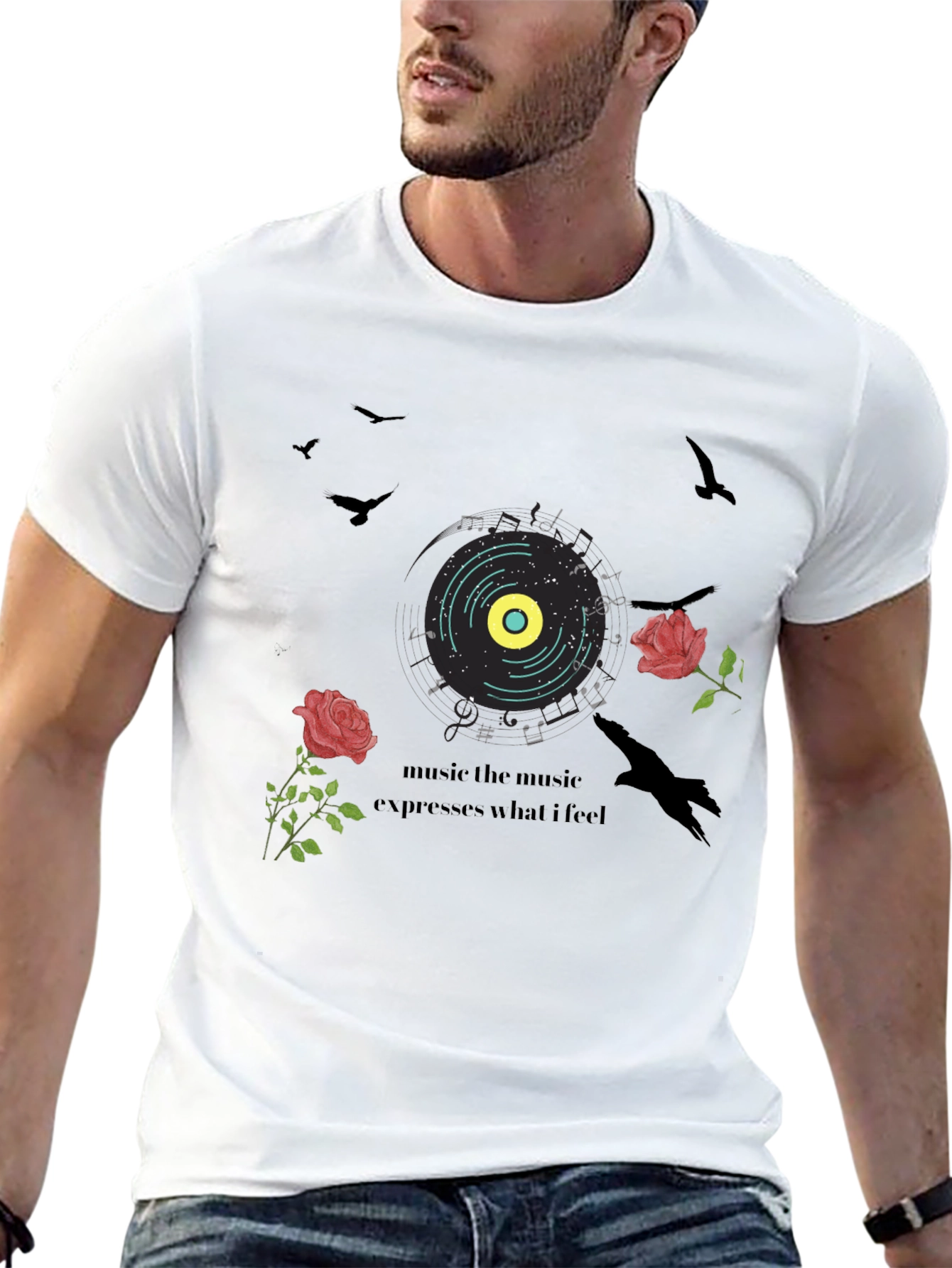 Music Lovers Graphic Tee: Roses & Vinyl