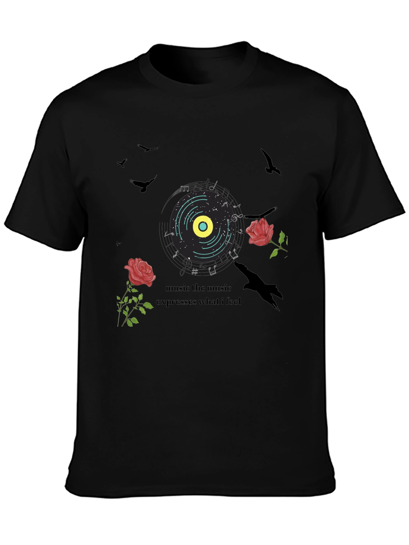 Music Lovers Graphic Tee: Roses & Vinyl