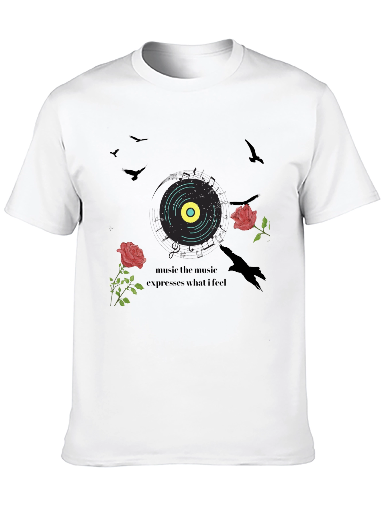 Music Lovers Graphic Tee: Roses & Vinyl