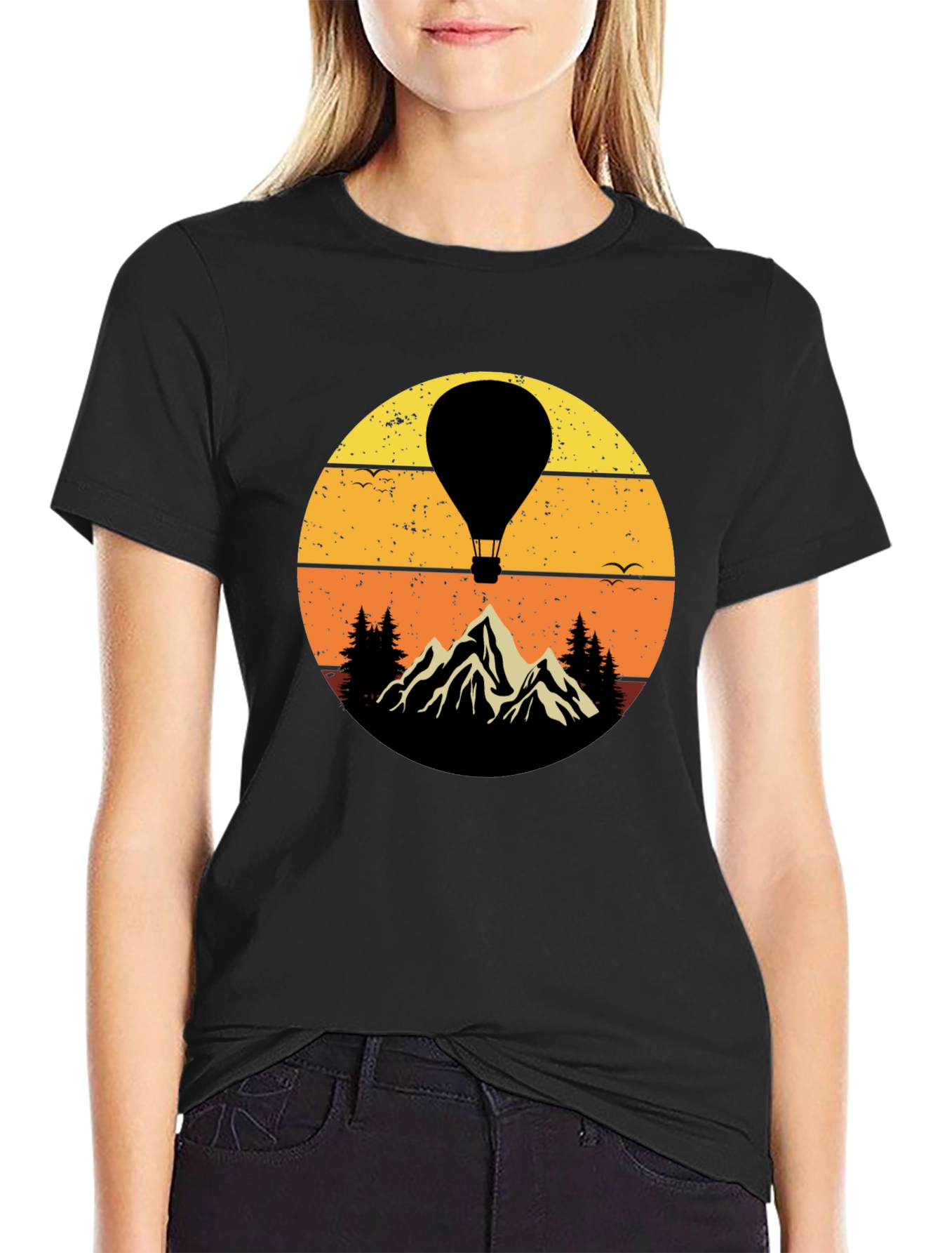 Retro Hot Air Balloon Mountain Graphic T-Shirt