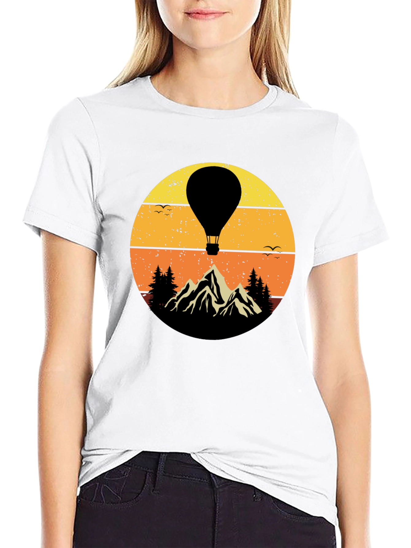 Retro Hot Air Balloon Mountain Graphic T-Shirt