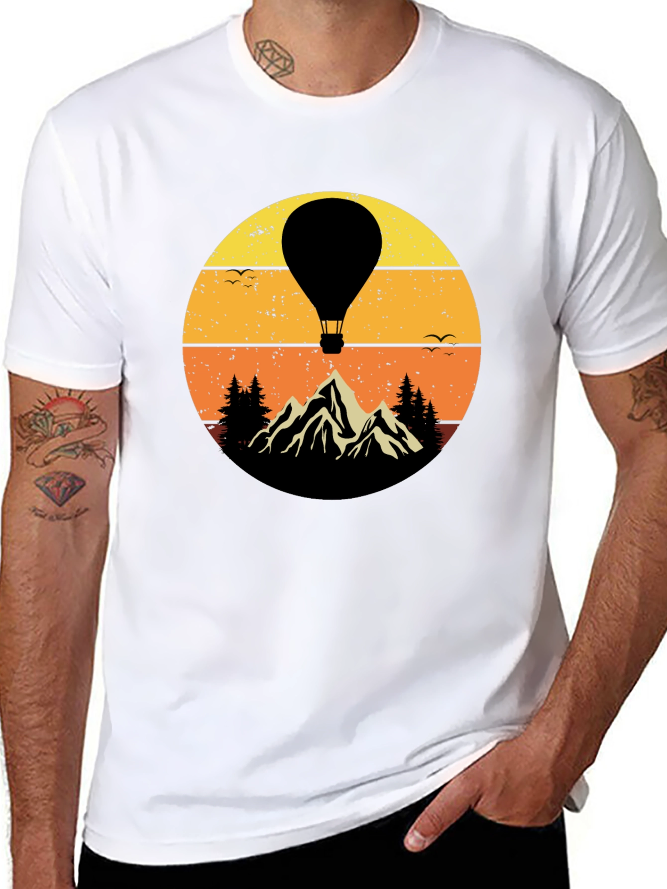 Retro Hot Air Balloon Mountain Graphic T-Shirt
