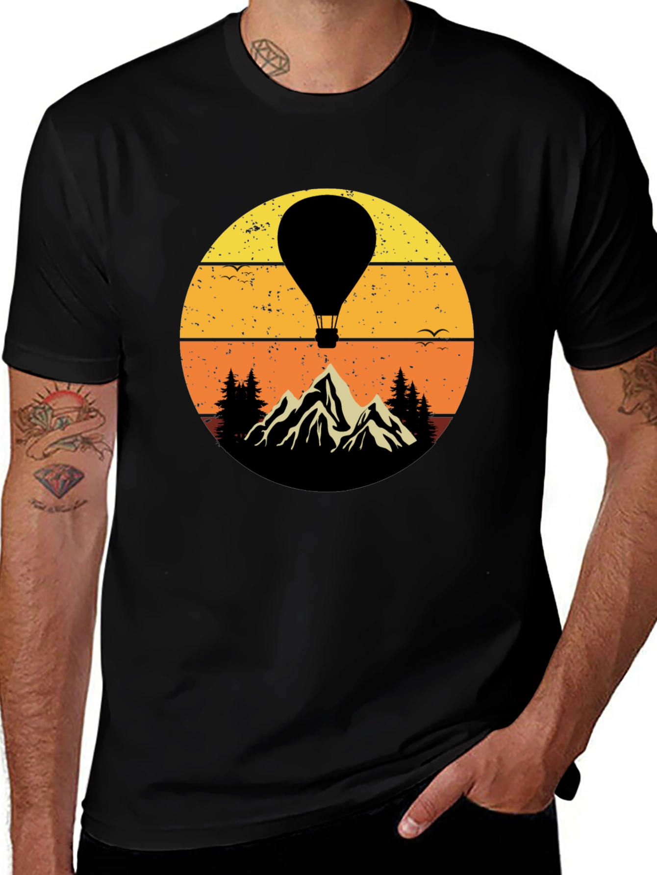 Retro Hot Air Balloon Mountain Graphic T-Shirt