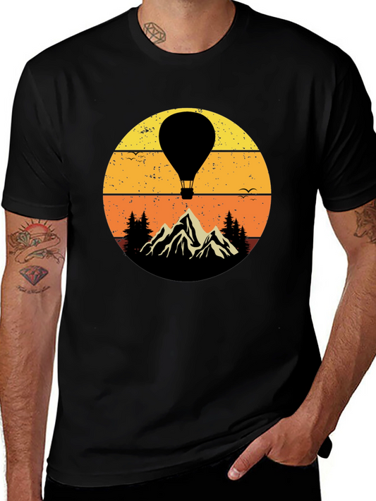 Retro Hot Air Balloon Mountain Graphic T-Shirt