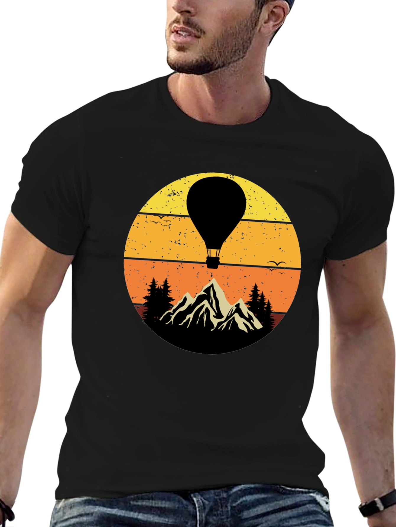 Retro Hot Air Balloon Mountain Graphic T-Shirt