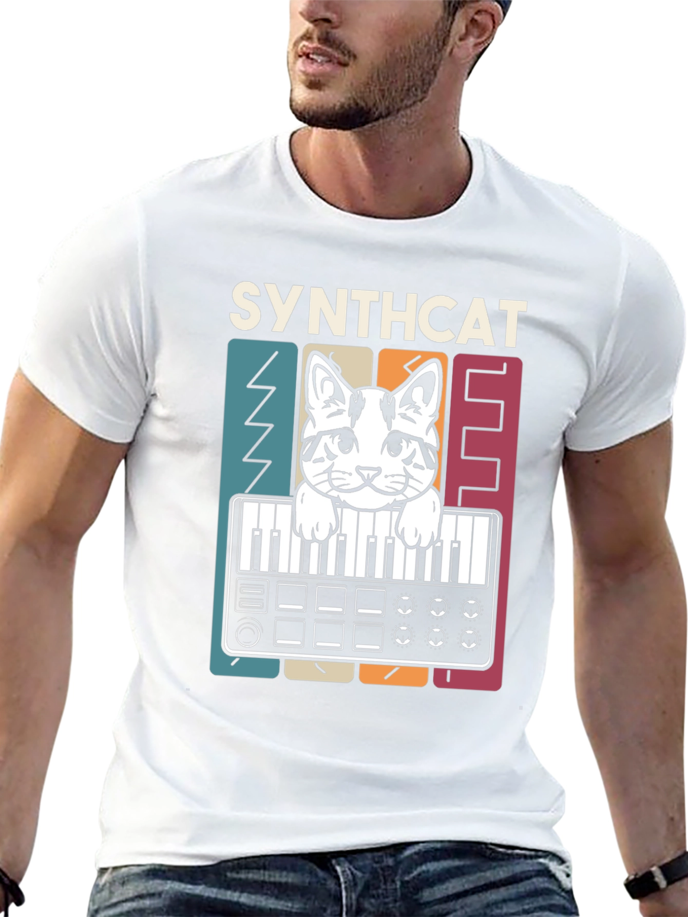 Synthcat T-Shirt - Musical Cat Keyboard Design