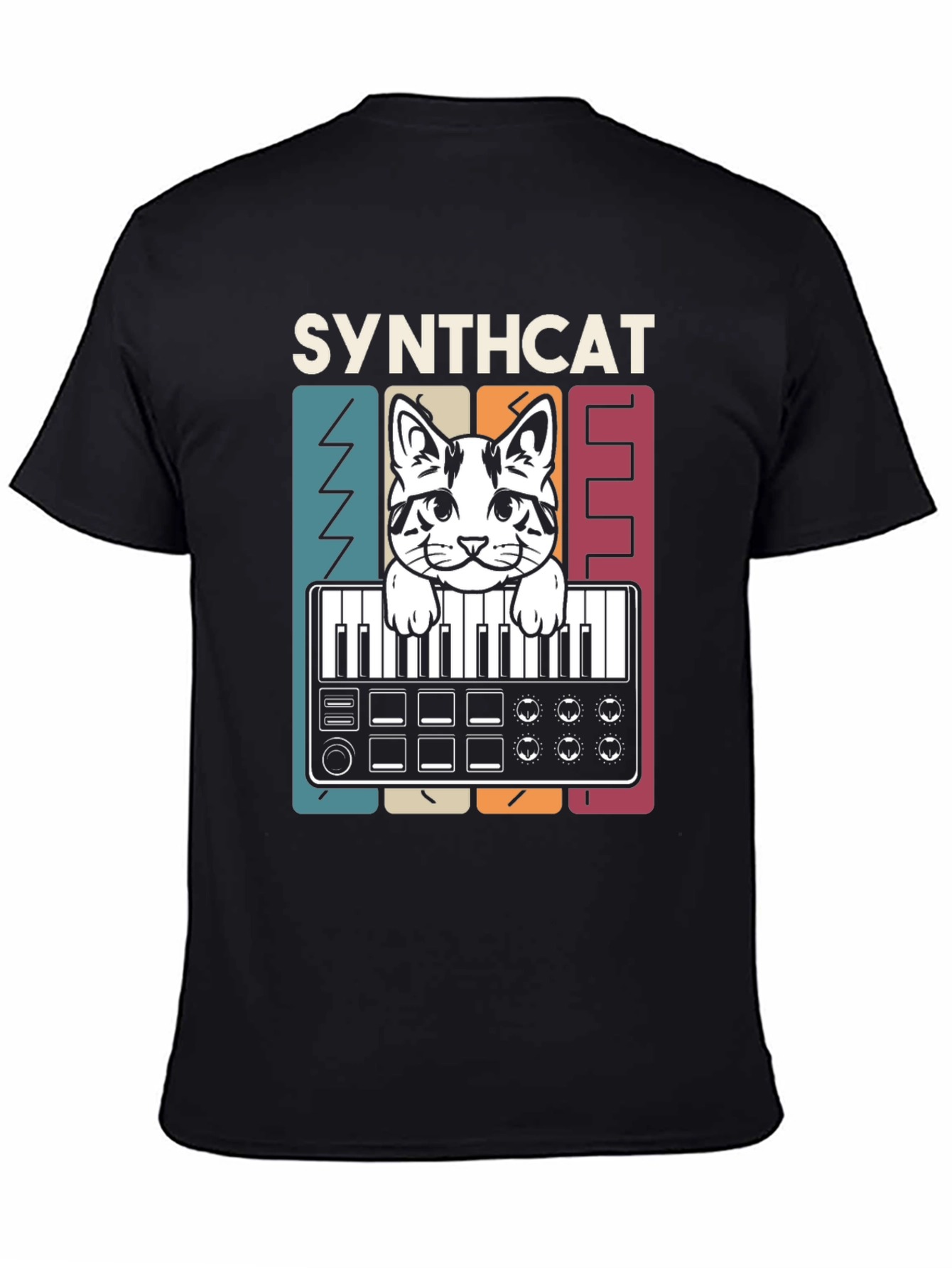 Synthcat T-Shirt - Musical Cat Keyboard Design