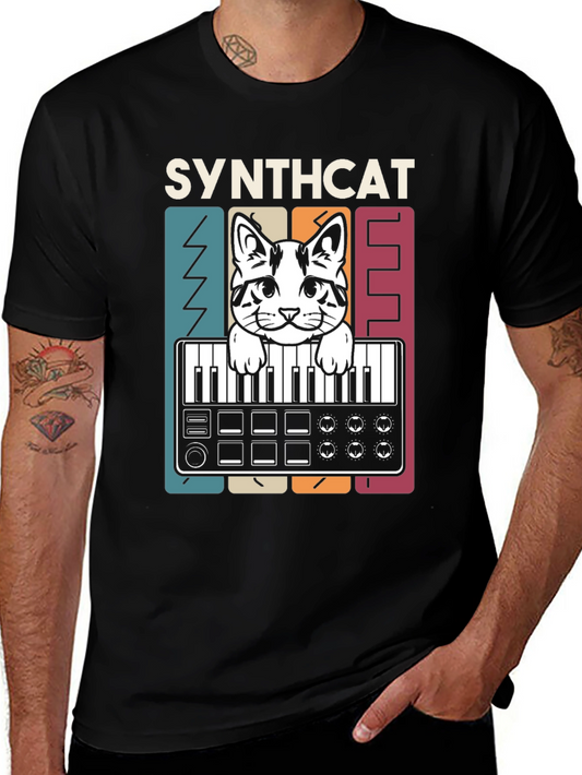 Synthcat T-Shirt - Musical Cat Keyboard Design