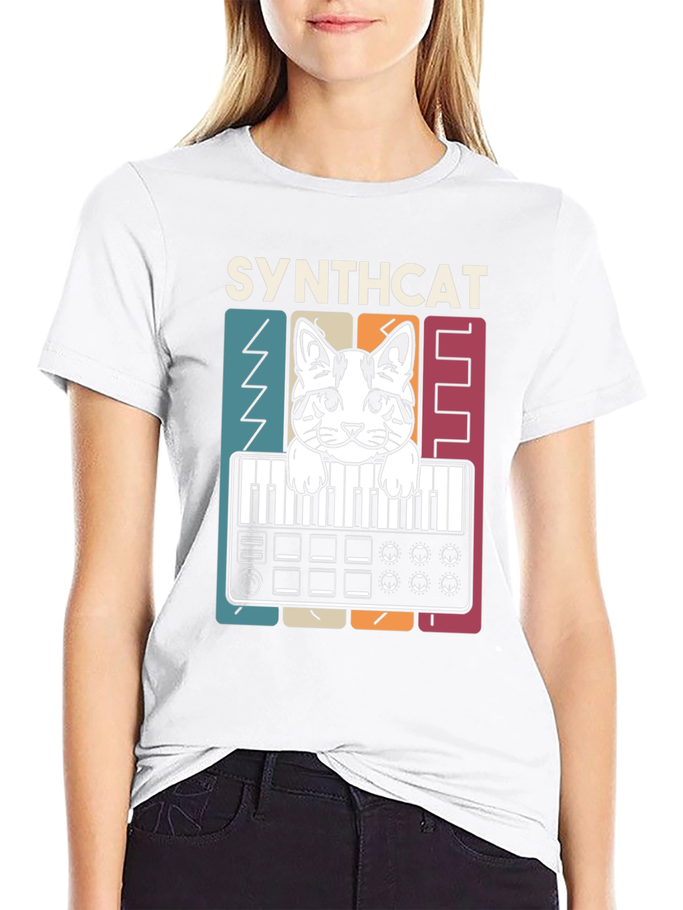 Synthcat T-Shirt - Musical Cat Keyboard Design