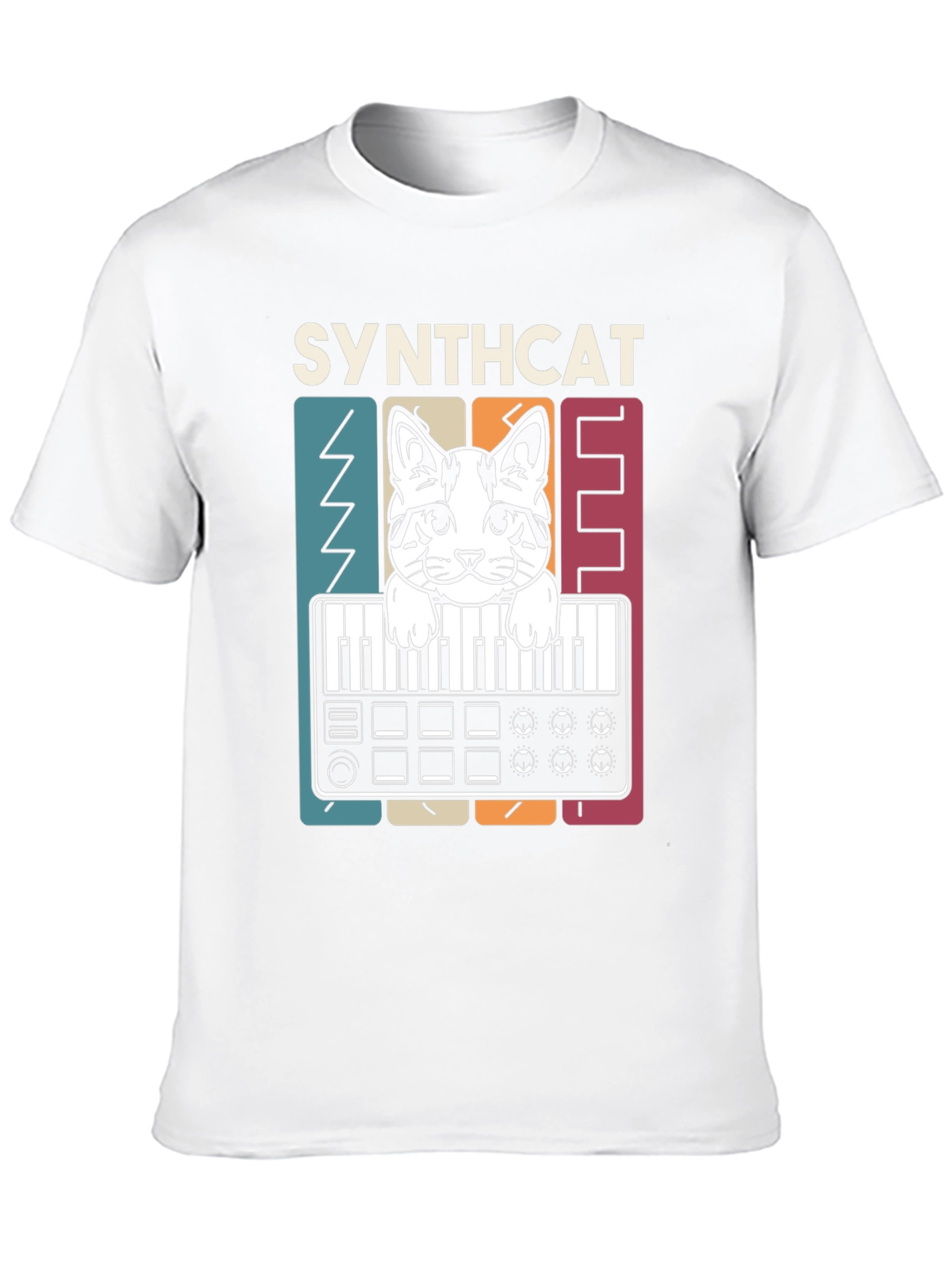 Synthcat T-Shirt - Musical Cat Keyboard Design