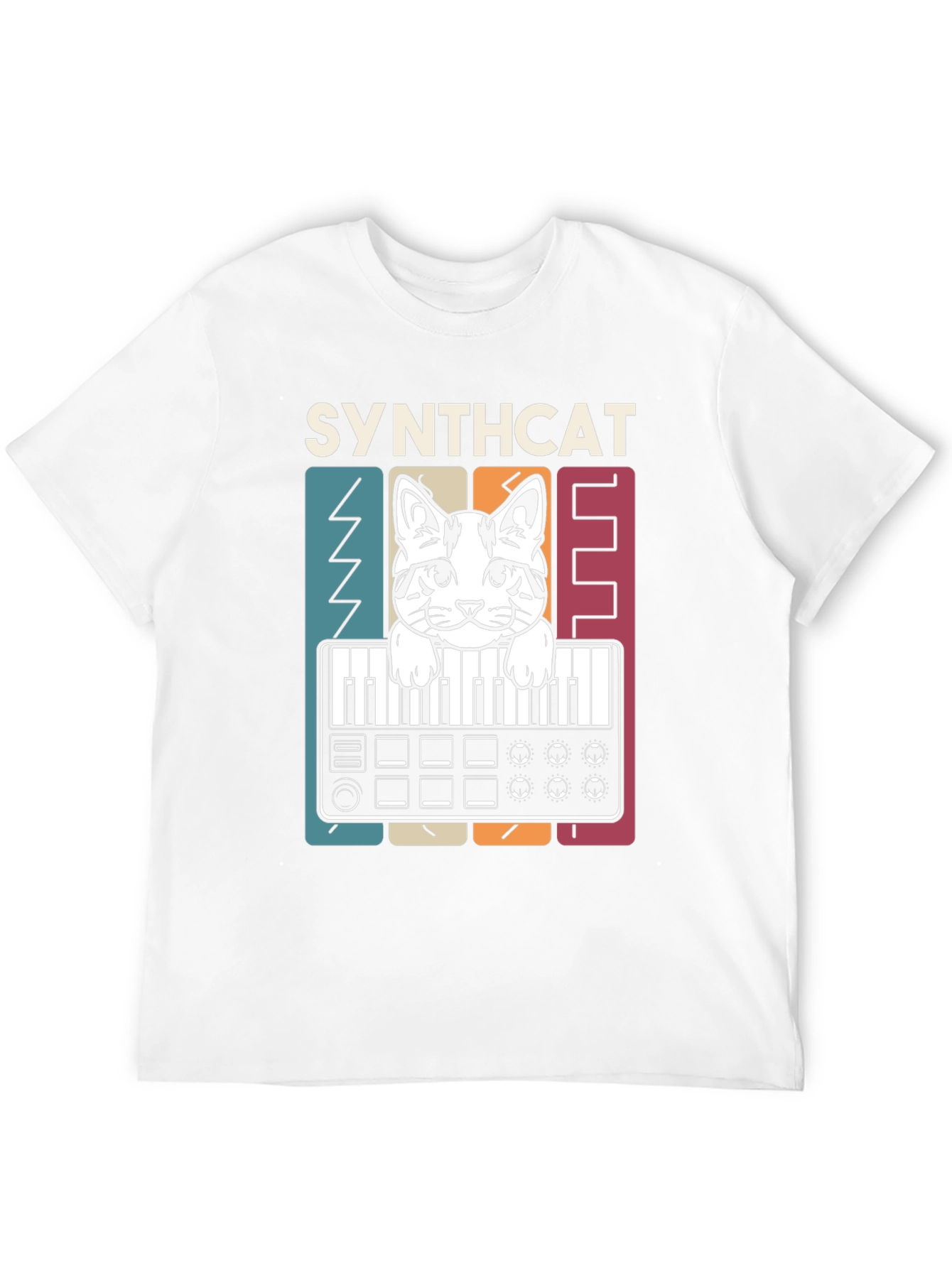 Synthcat T-Shirt - Musical Cat Keyboard Design