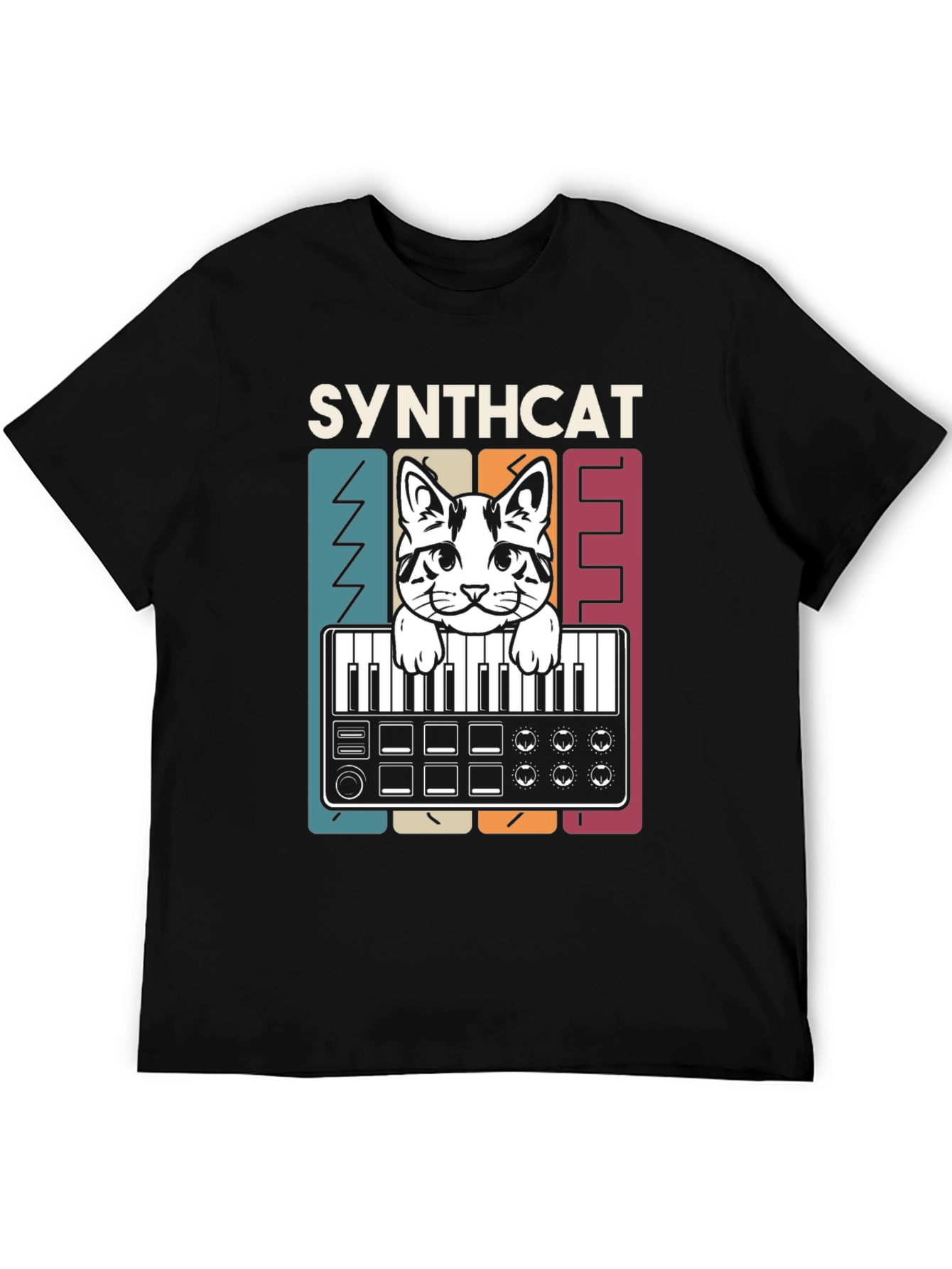 Synthcat T-Shirt - Musical Cat Keyboard Design