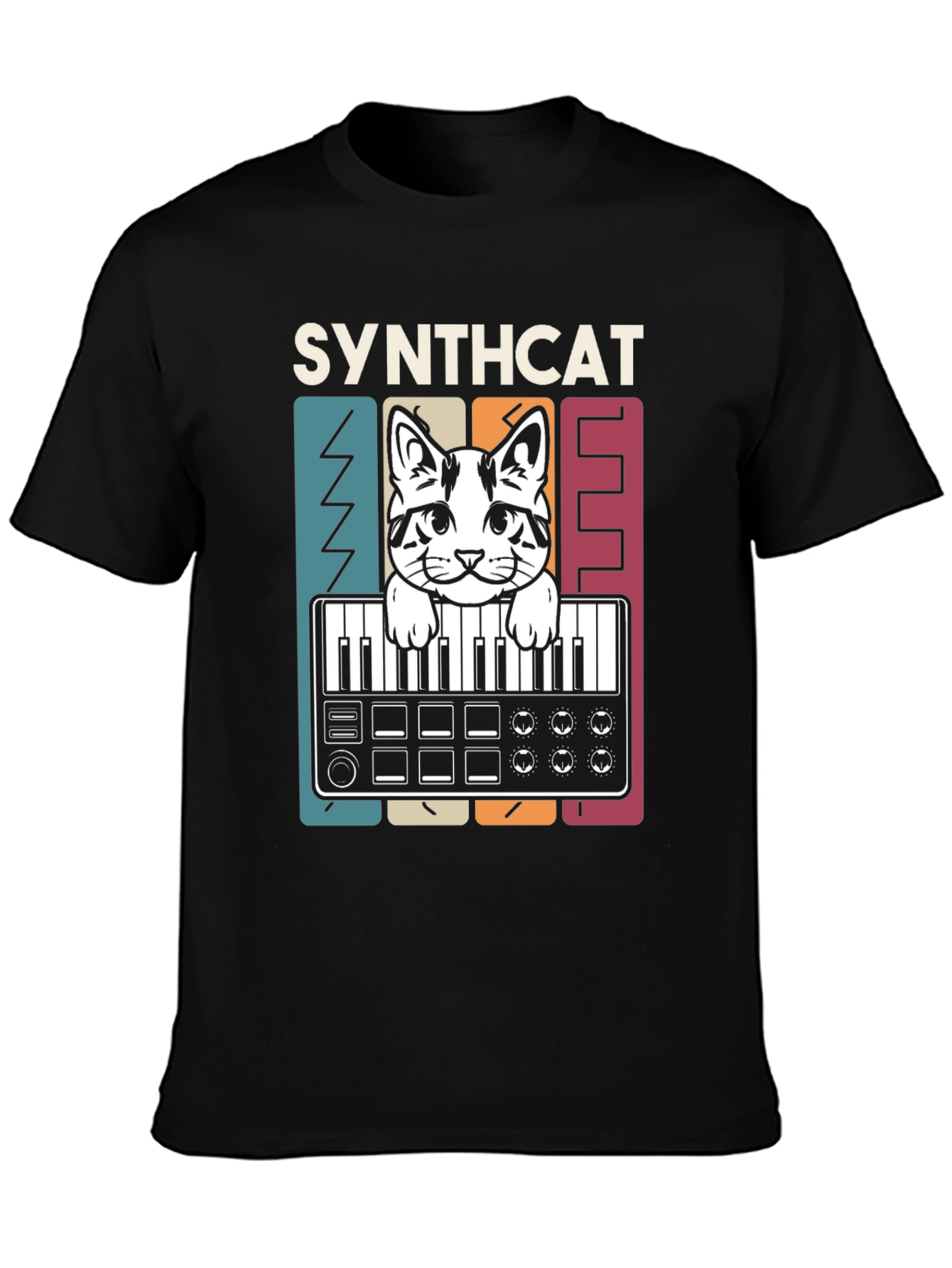 Synthcat T-Shirt - Musical Cat Keyboard Design