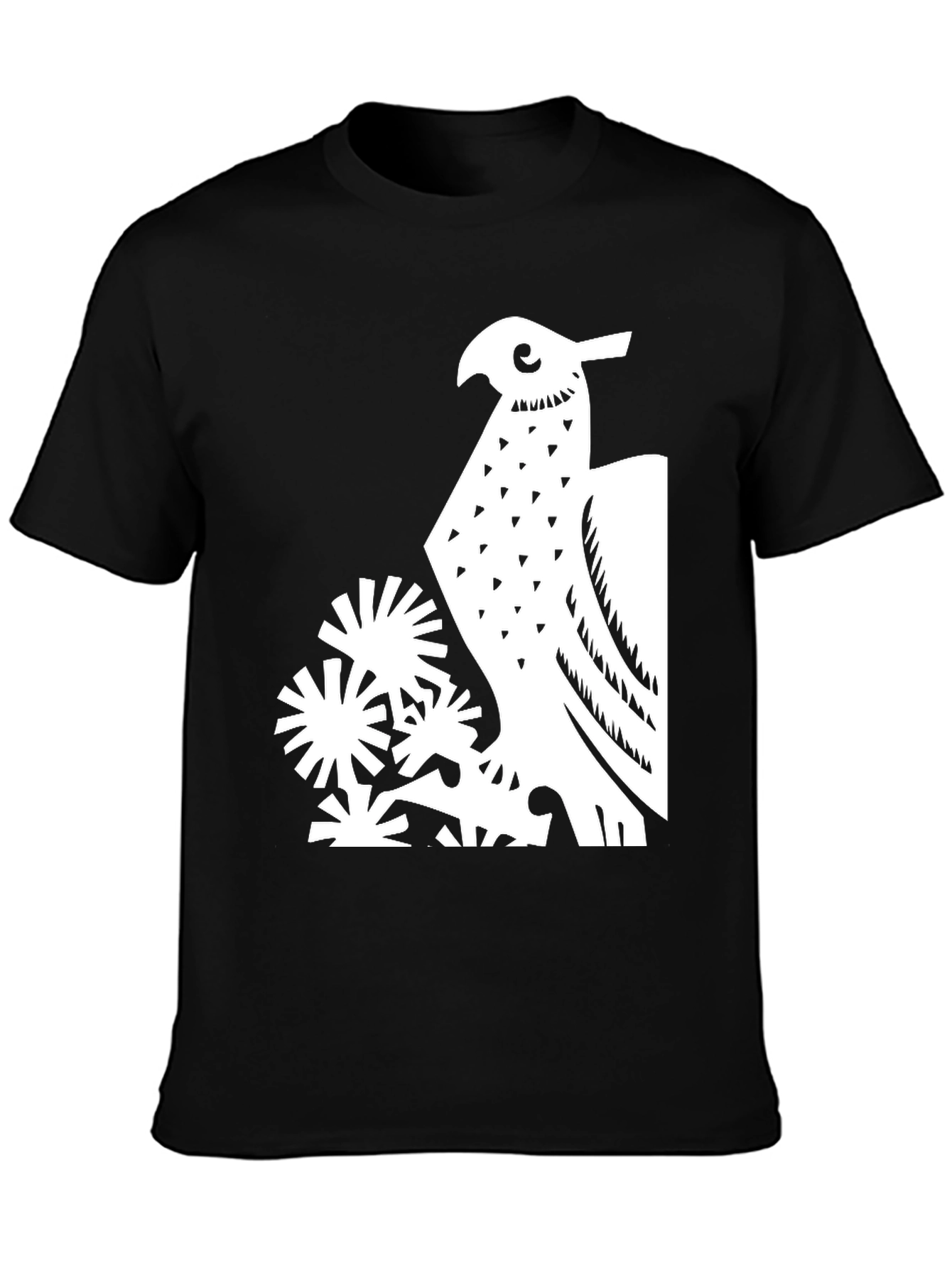 Abstract Bird Graphic Print Tee - Black