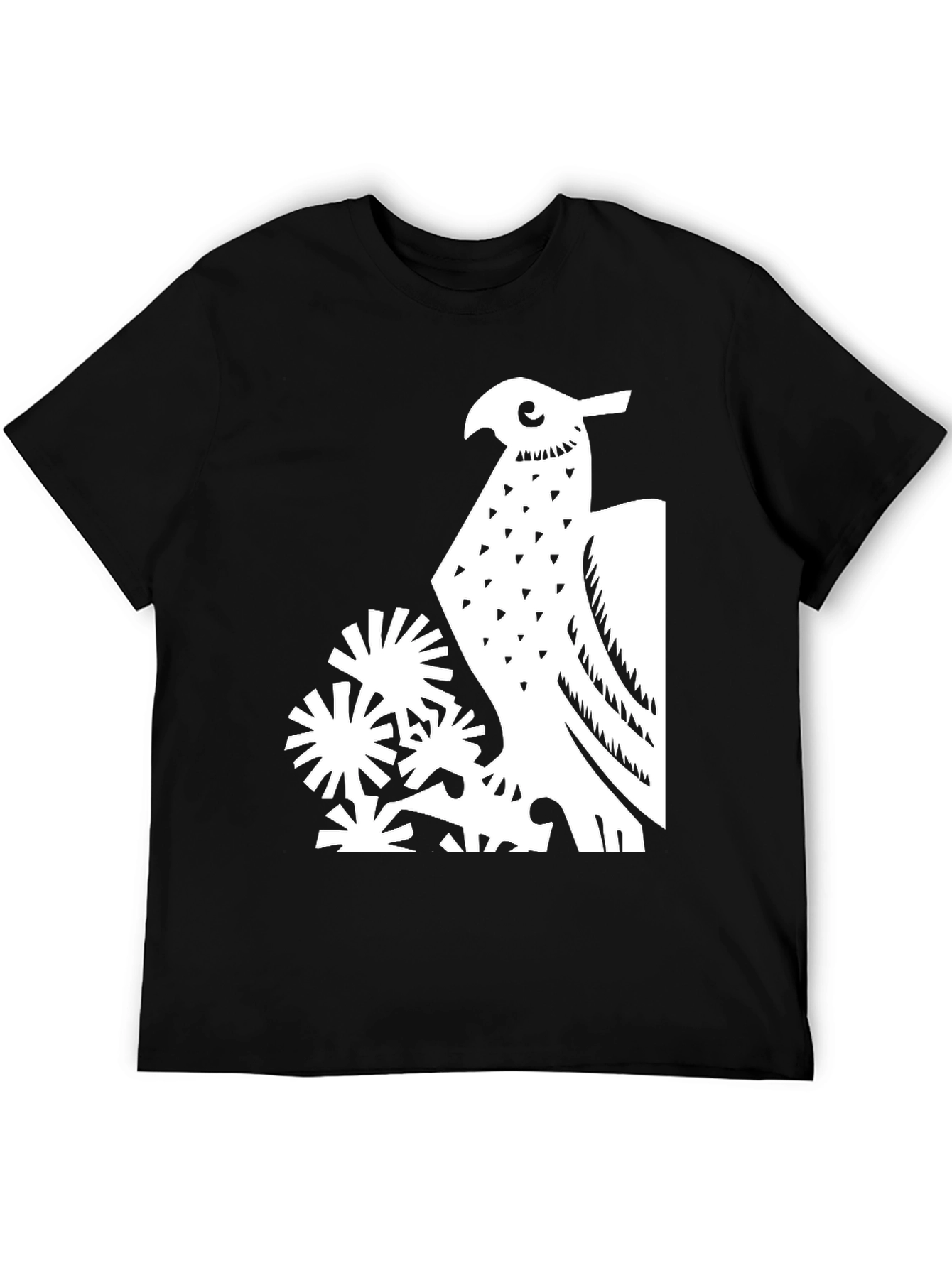 Abstract Bird Graphic Print Tee - Black