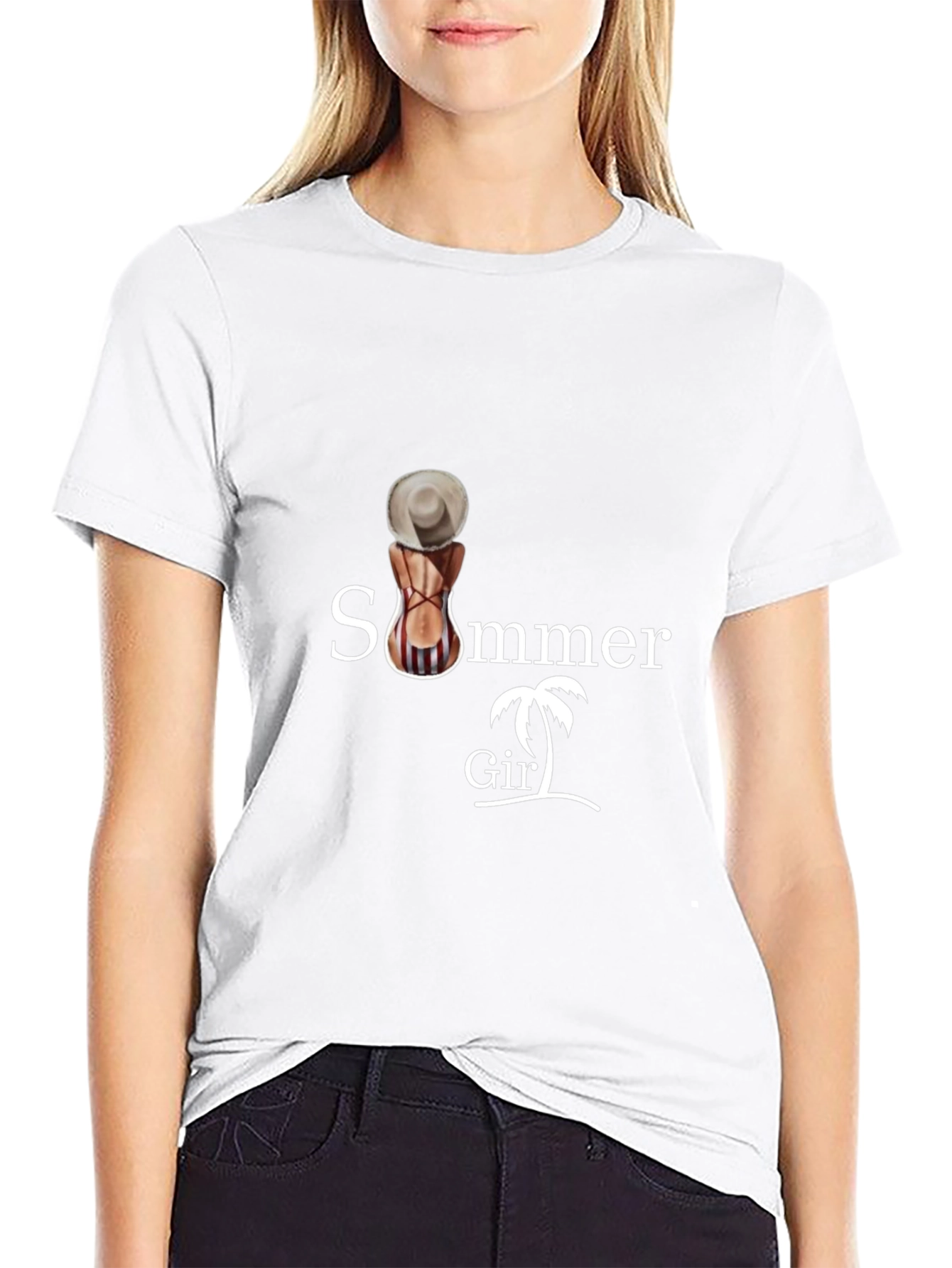 Summer Girl Graphic Tee - Black Cotton T-Shirt