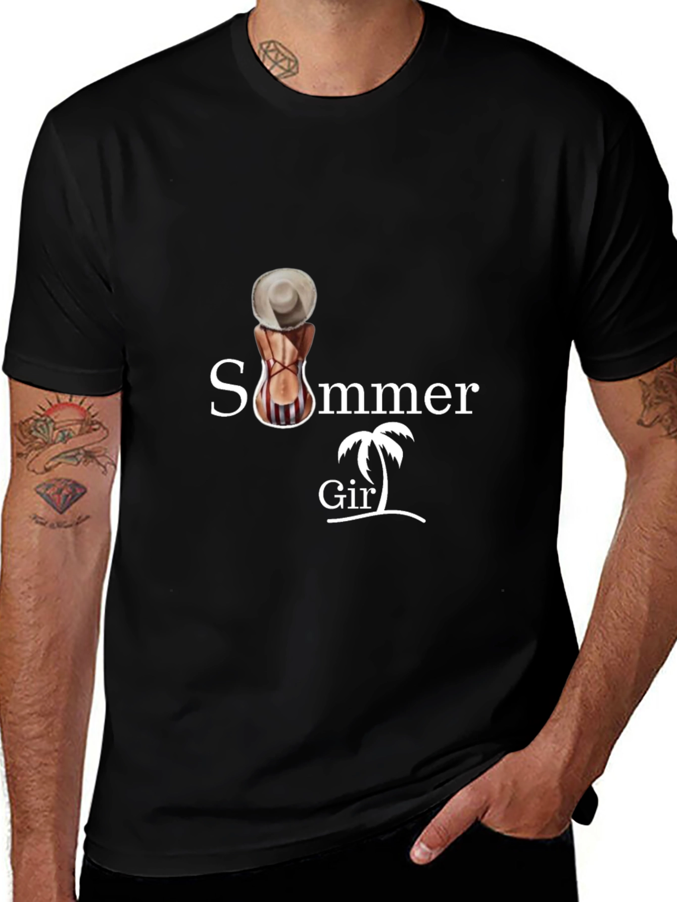 Summer Girl Graphic Tee - Black Cotton T-Shirt