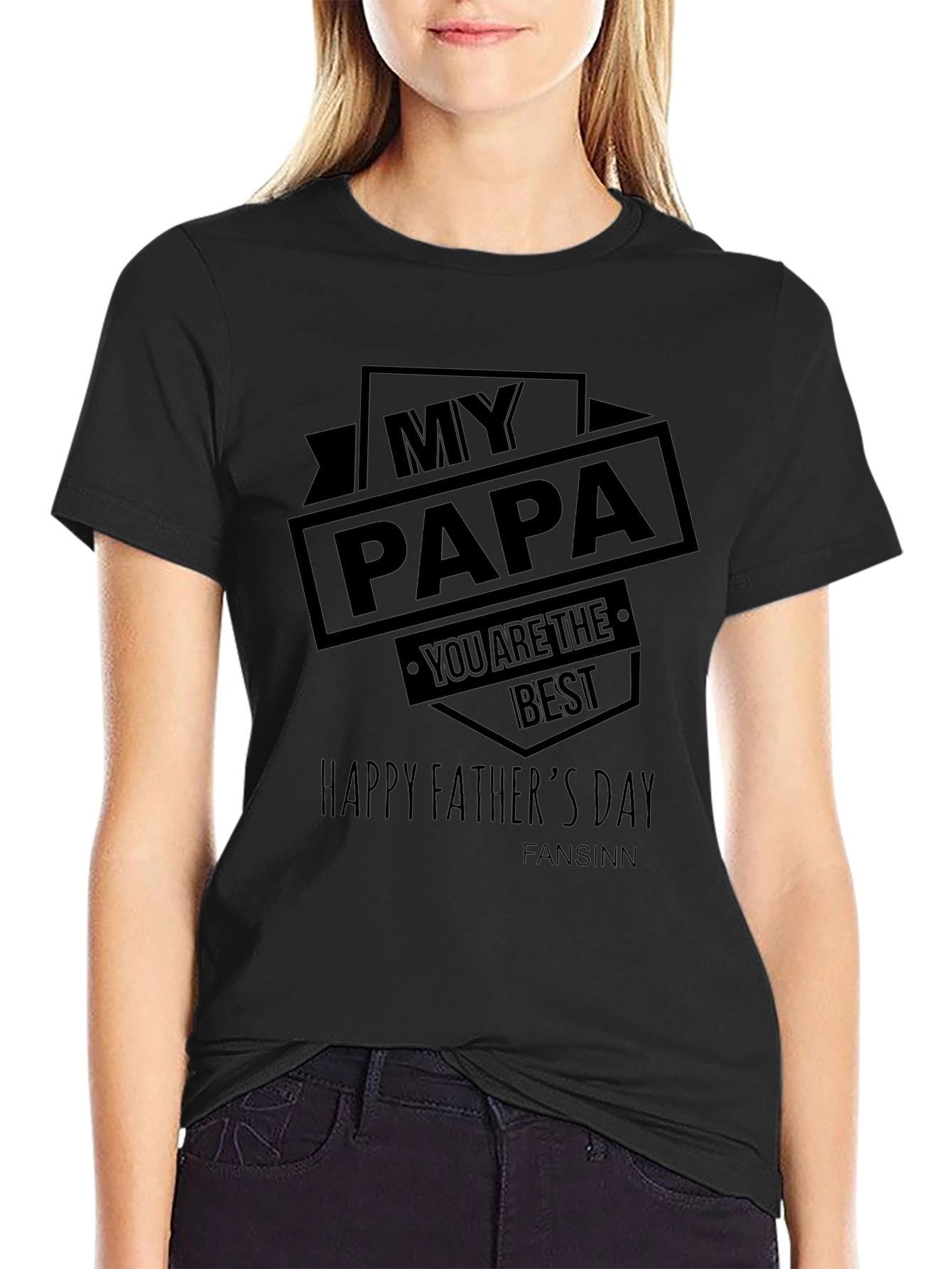 My Papa Happy Fathers Day Black T-Shirt