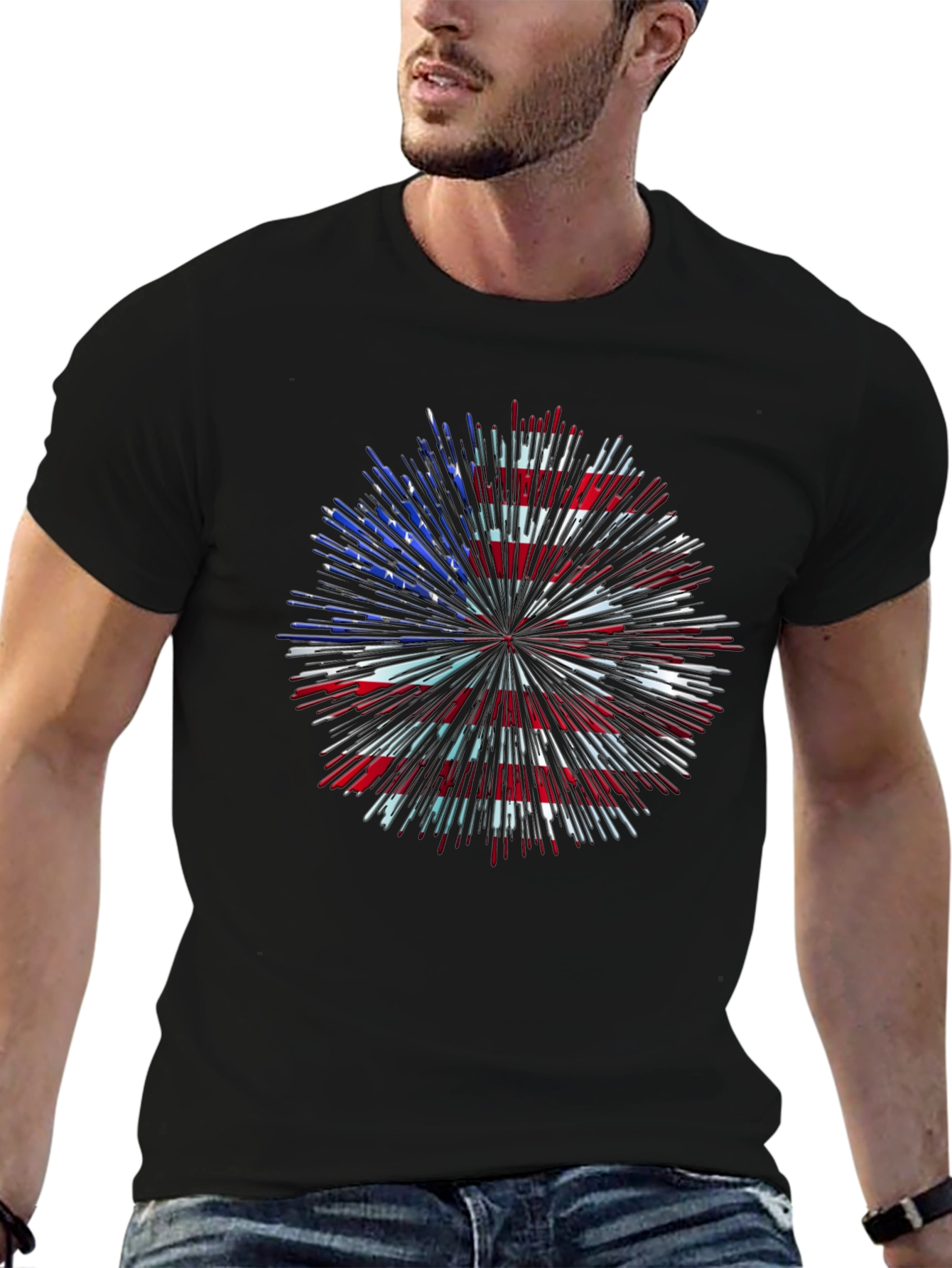 Patriotic USA Flag Fireworks Graphic Tee