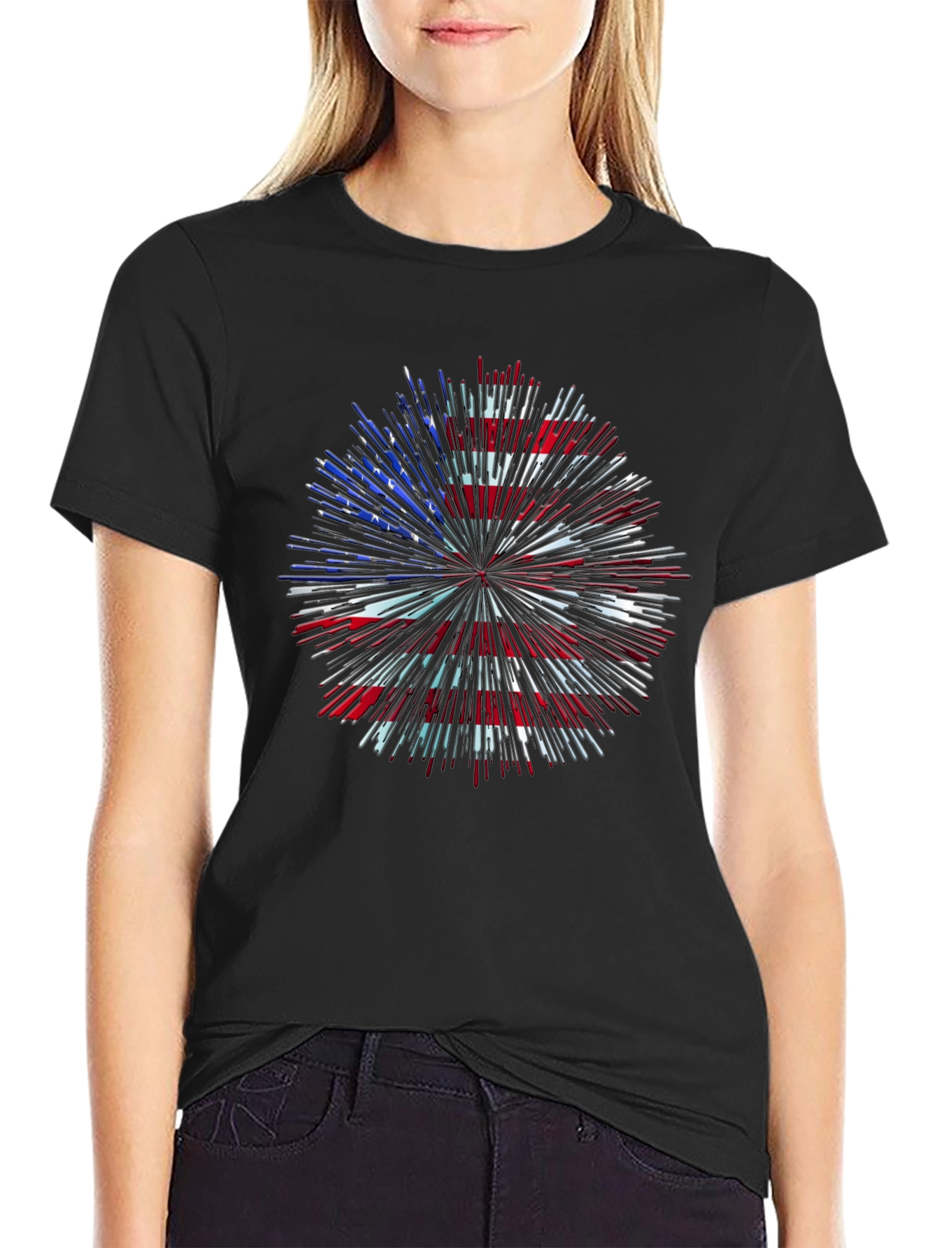 Patriotic USA Flag Fireworks Graphic Tee