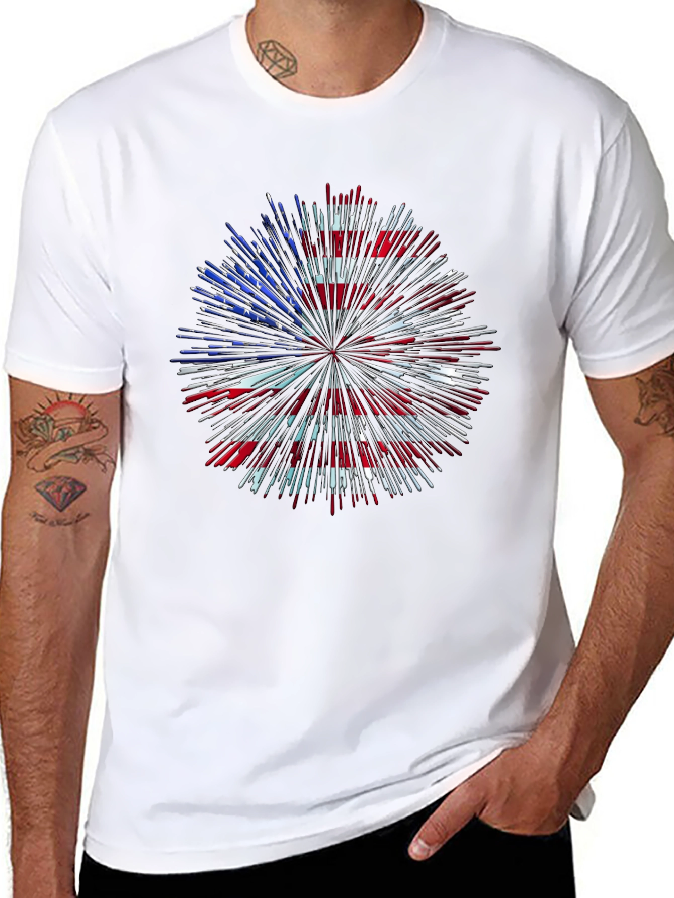 Patriotic USA Flag Fireworks Graphic Tee