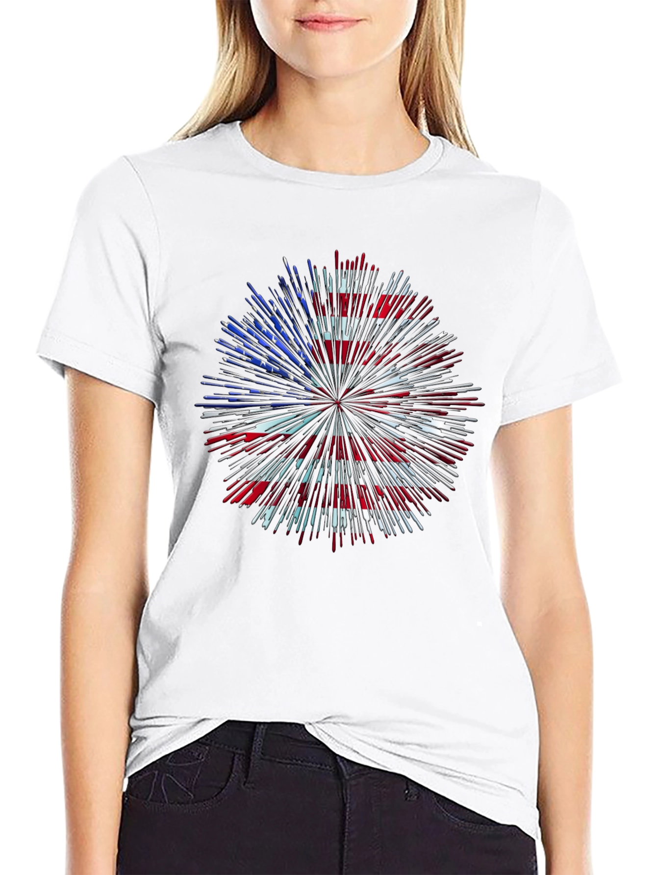 Patriotic USA Flag Fireworks Graphic Tee