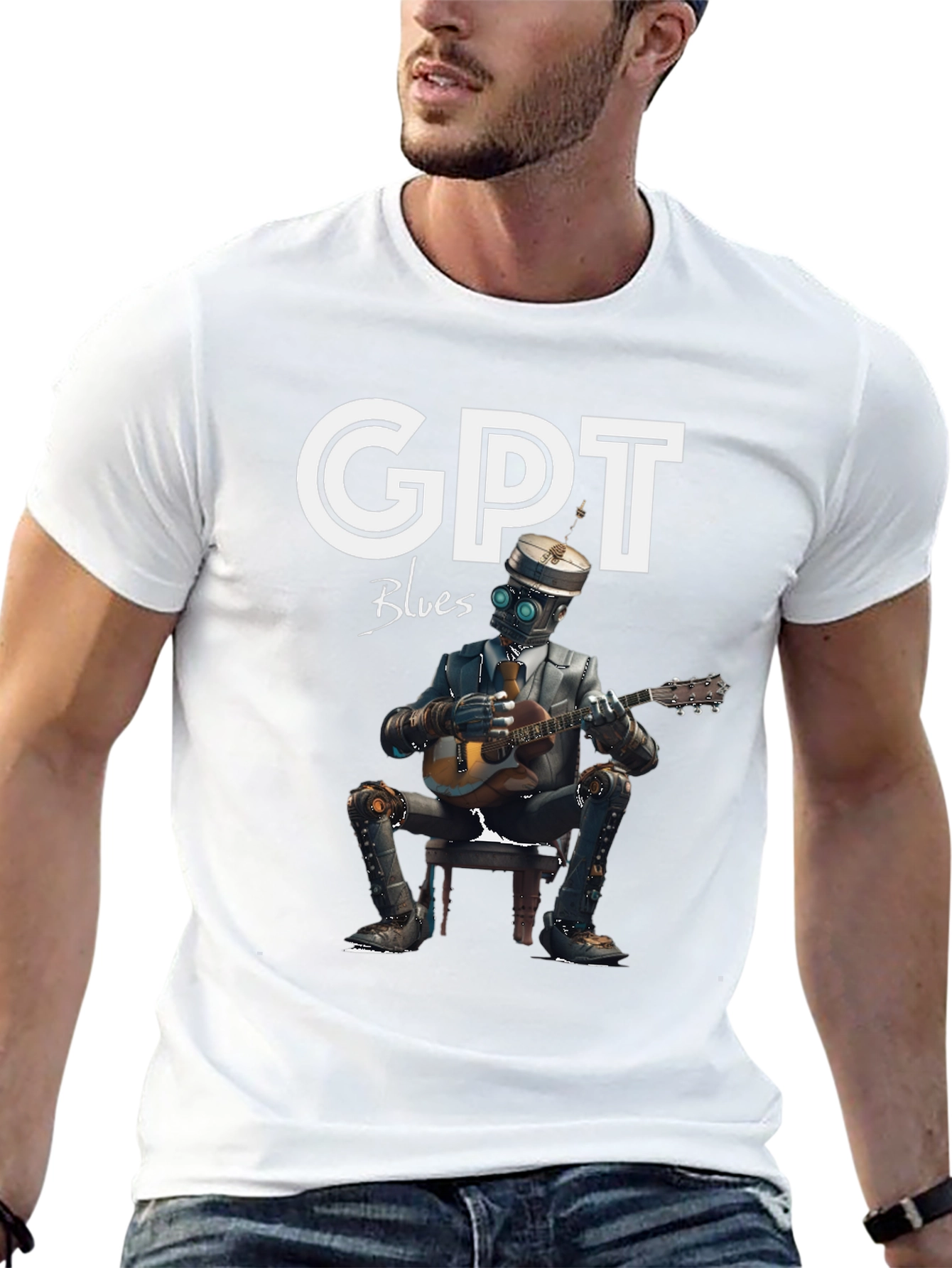 GPT Blues T-Shirt - Robot Musician Graphic Tee