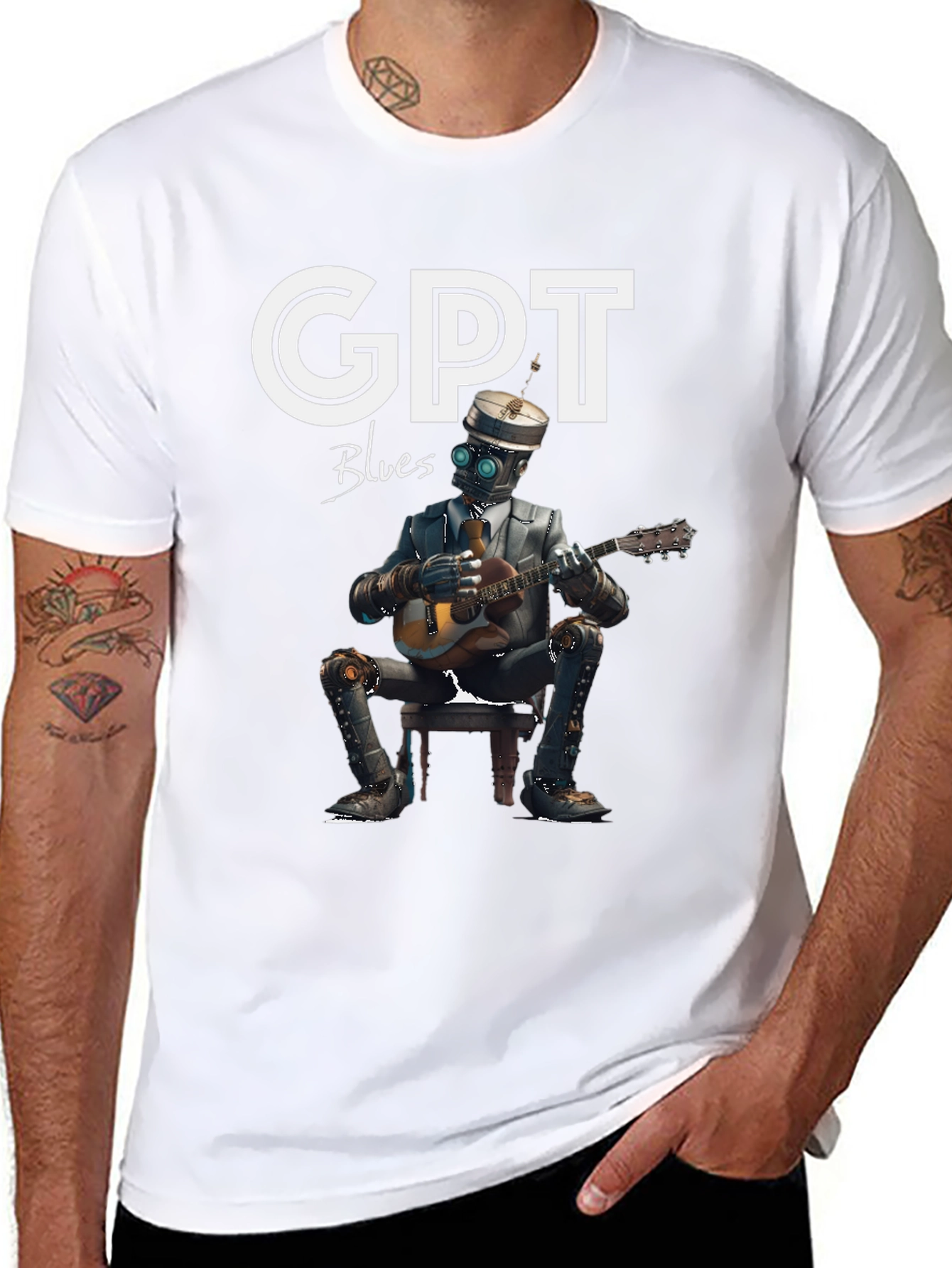 GPT Blues T-Shirt - Robot Musician Graphic Tee