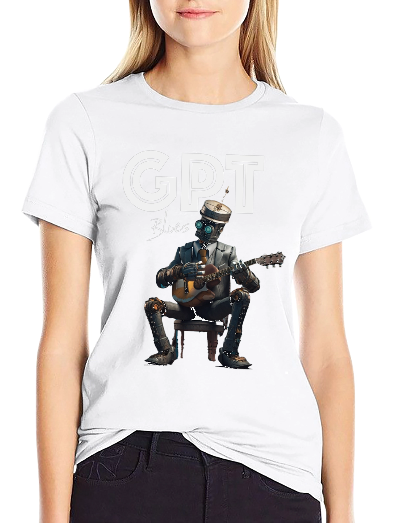 GPT Blues T-Shirt - Robot Musician Graphic Tee