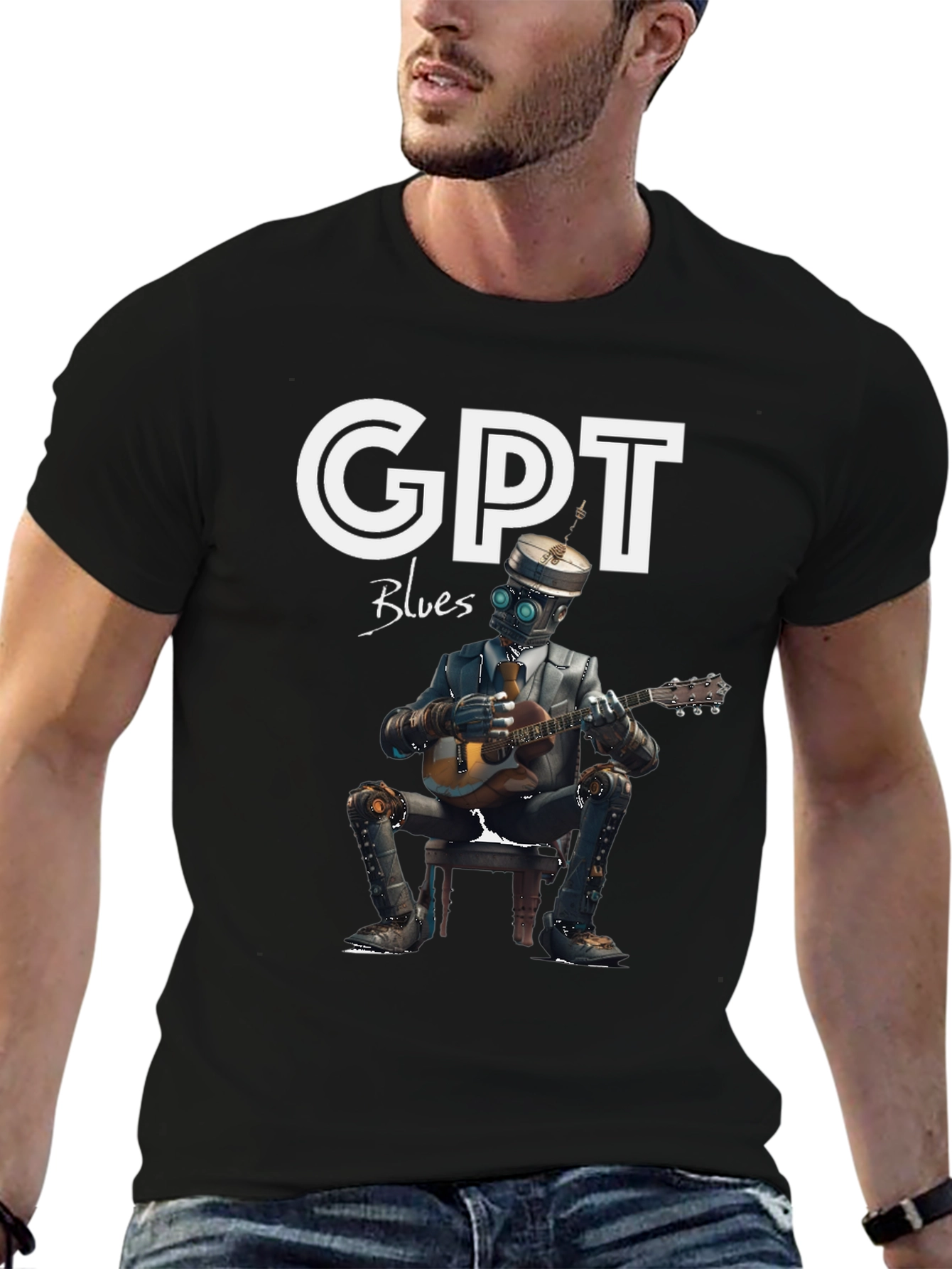 GPT Blues T-Shirt - Robot Musician Graphic Tee