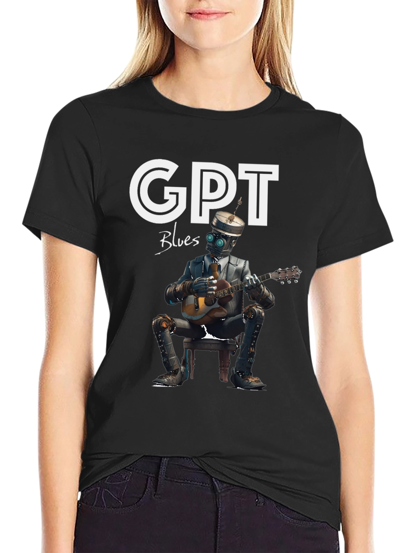 GPT Blues T-Shirt - Robot Musician Graphic Tee