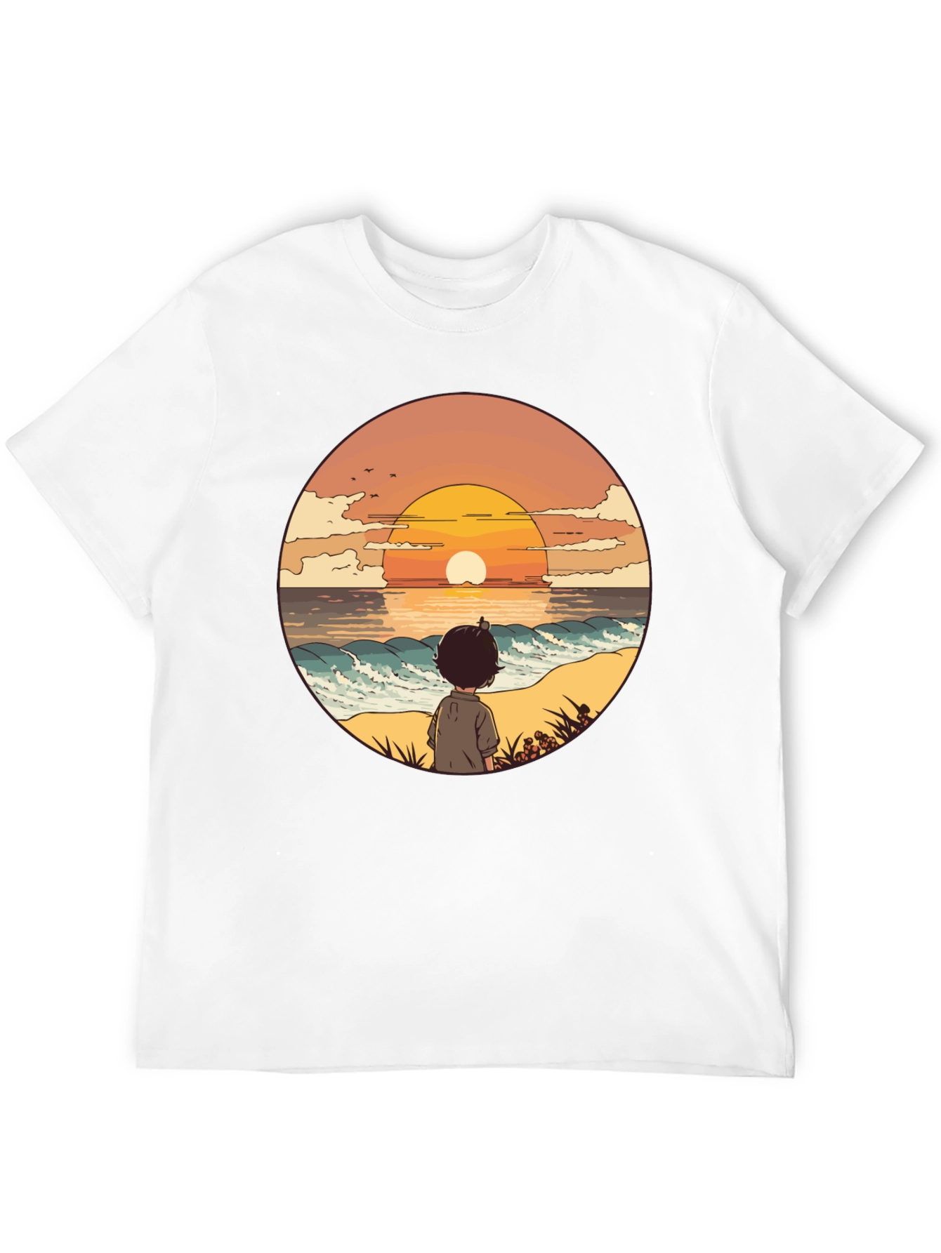 Sunset Beach Boy Graphic Tee - Black Casual Shirt