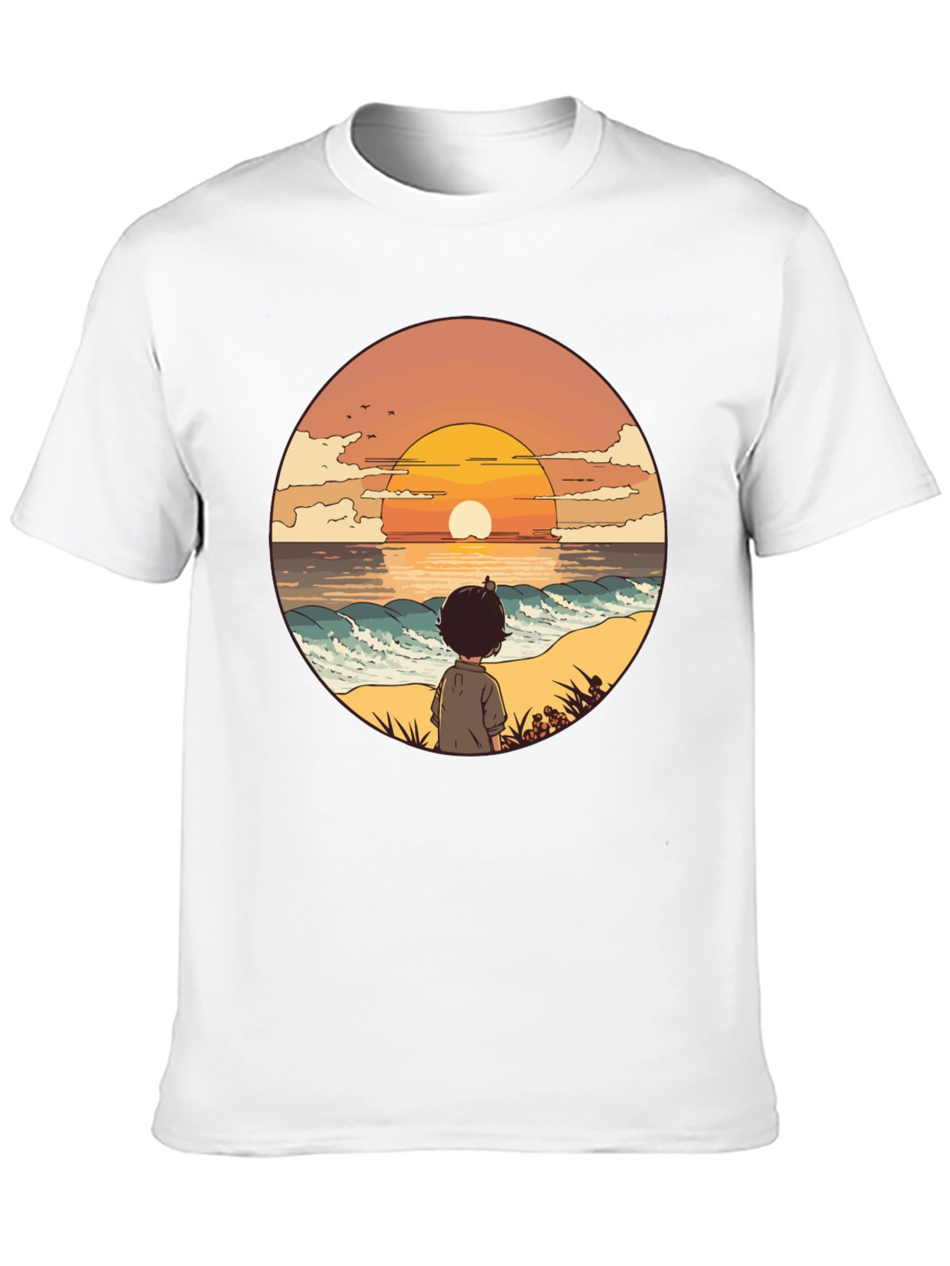 Sunset Beach Boy Graphic Tee - Black Casual Shirt