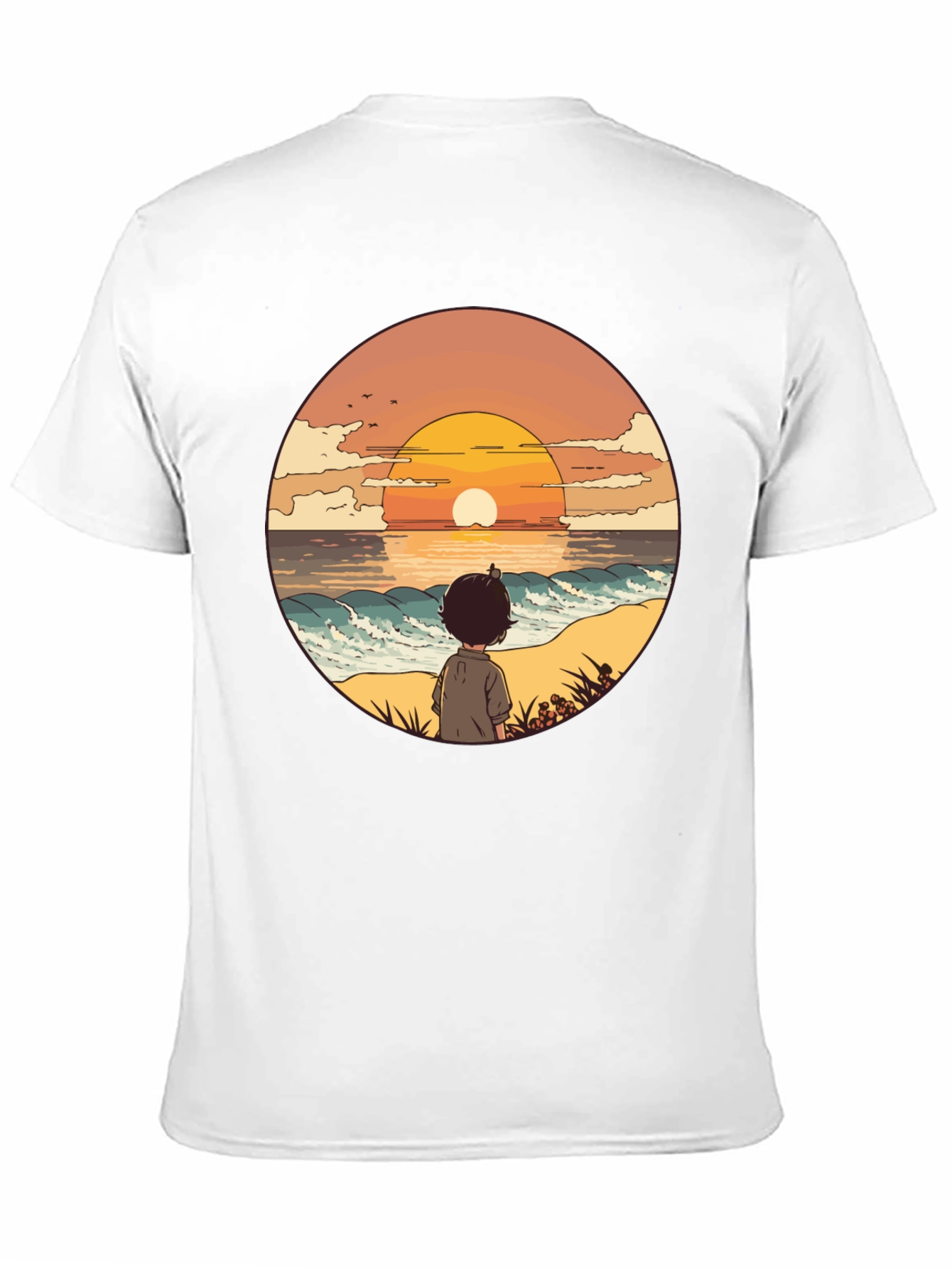 Sunset Beach Boy Graphic Tee - Black Casual Shirt