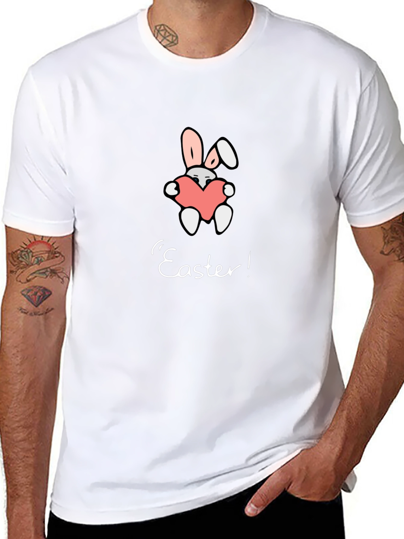 Easter Bunny Heart Graphic Tee - Black Casual T-Shirt