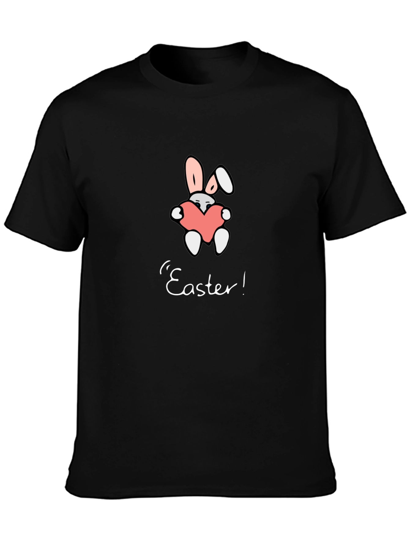Easter Bunny Heart Graphic Tee - Black Casual T-Shirt