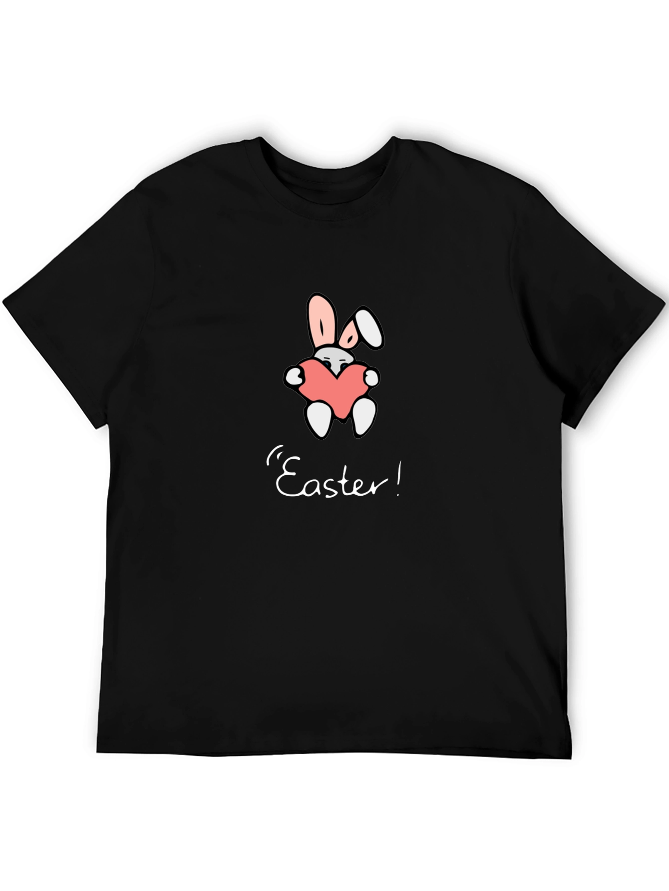 Easter Bunny Heart Graphic Tee - Black Casual T-Shirt