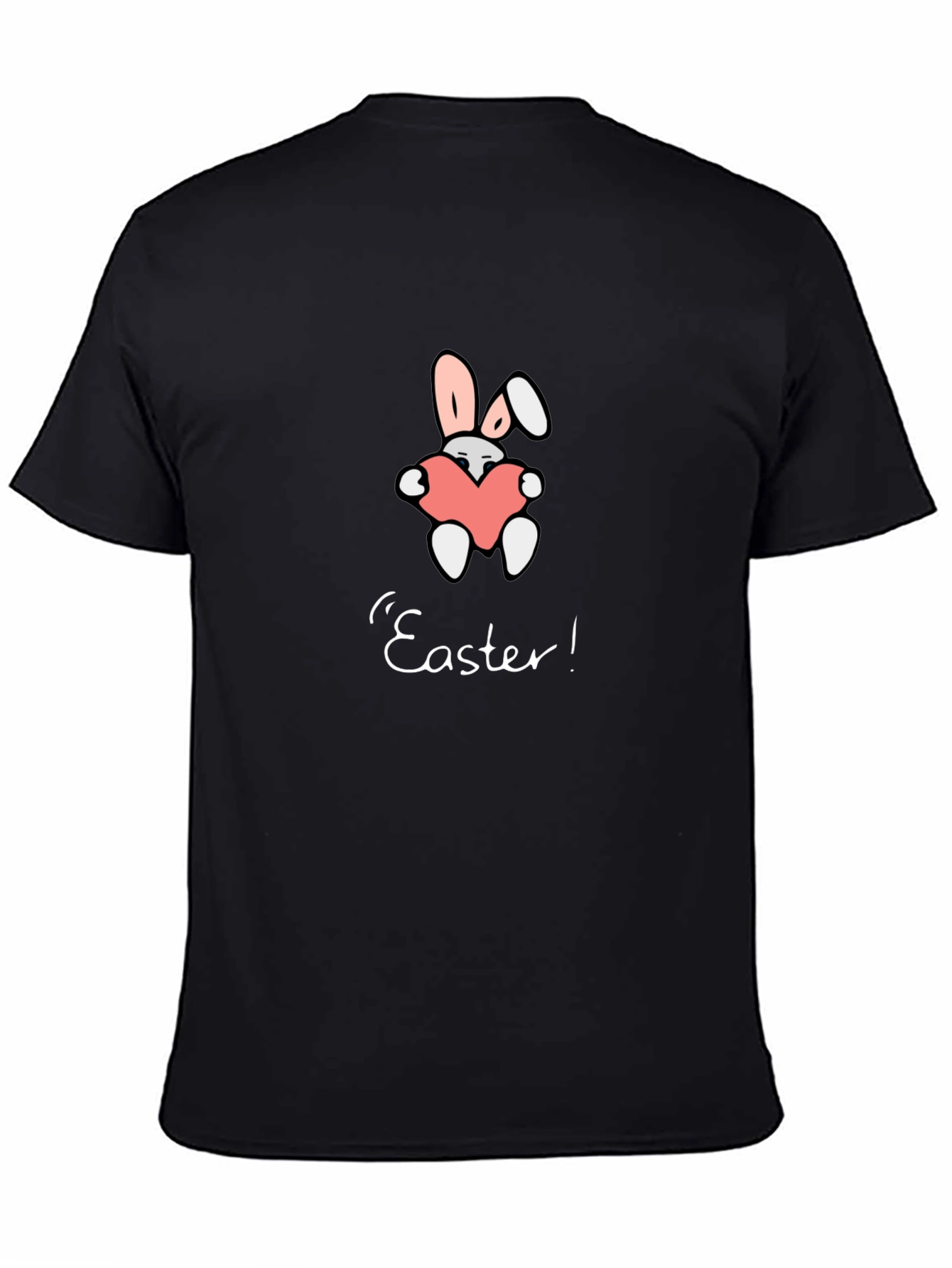 Easter Bunny Heart Graphic Tee - Black Casual T-Shirt